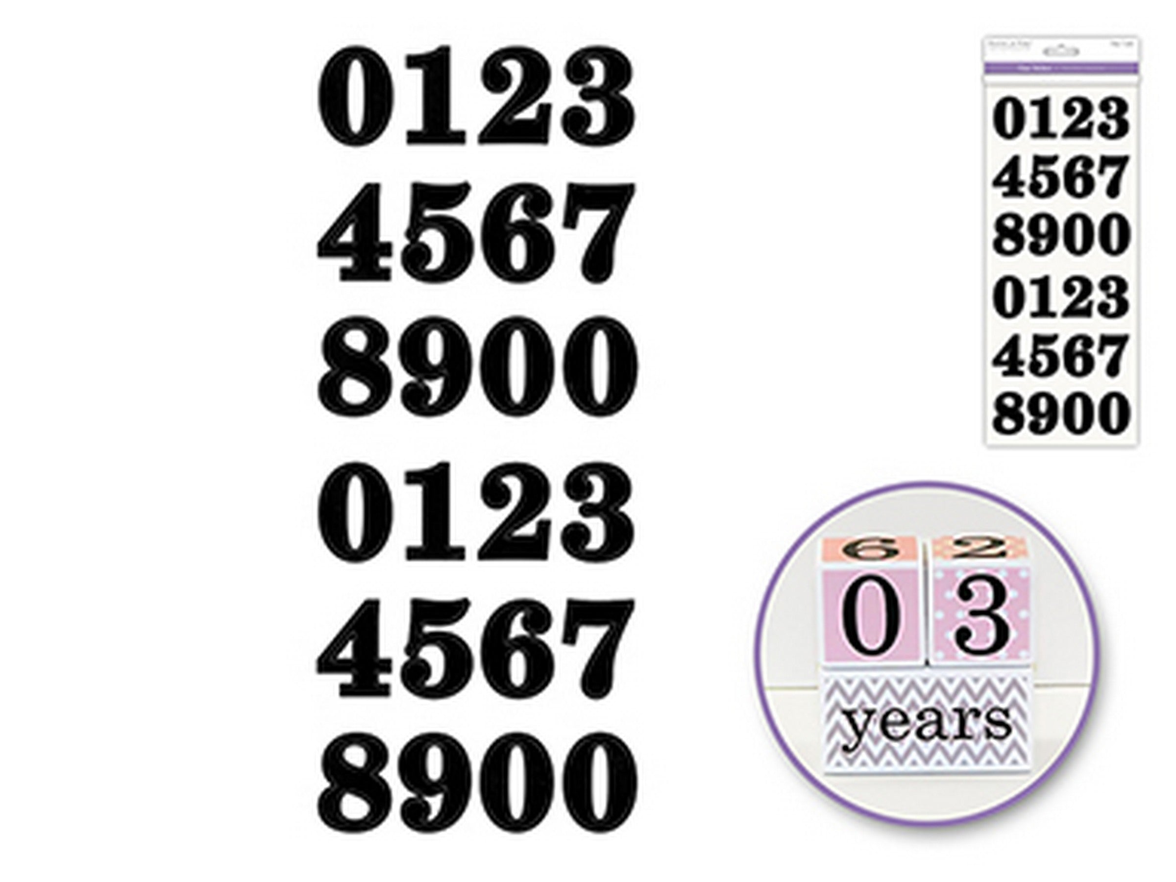 Forever in Time Clear Black Number Stickers Bold 12x5in sheet 1.37in Number