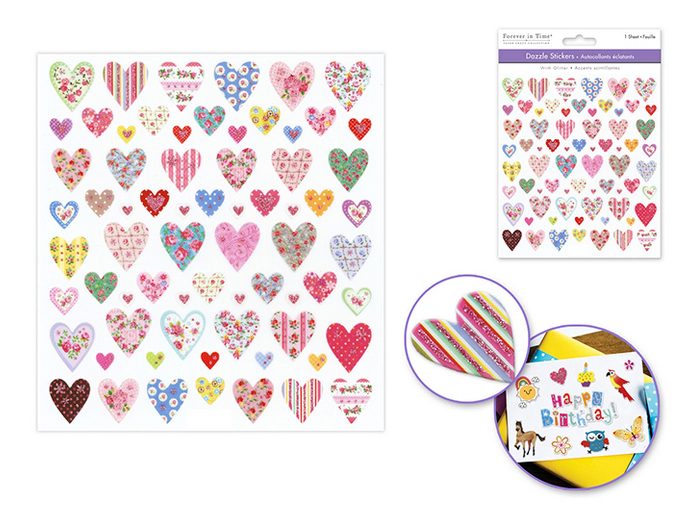 Forever in Time Dazzle Effect Stickers - Floral Hearts 6x6.5in