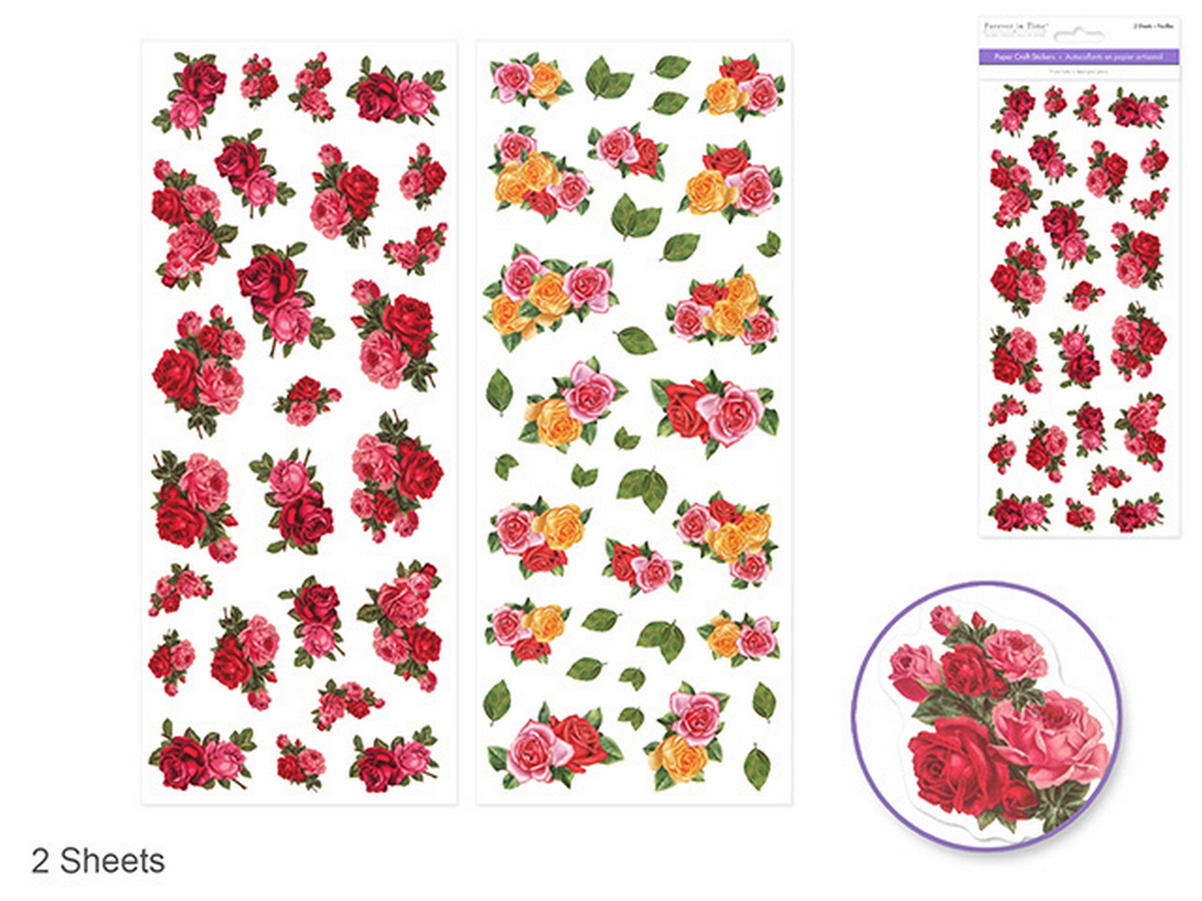 Forever in Time 2 Sheets Paper Craft Stickers Rose Medley 12x5in sheet