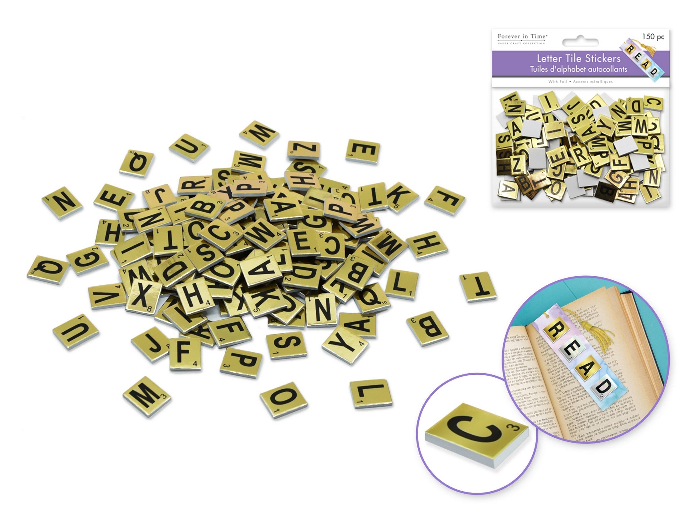 Forever in Time 150pcs Foil Letter Tile Stickers - Gold 0.6x0.7in