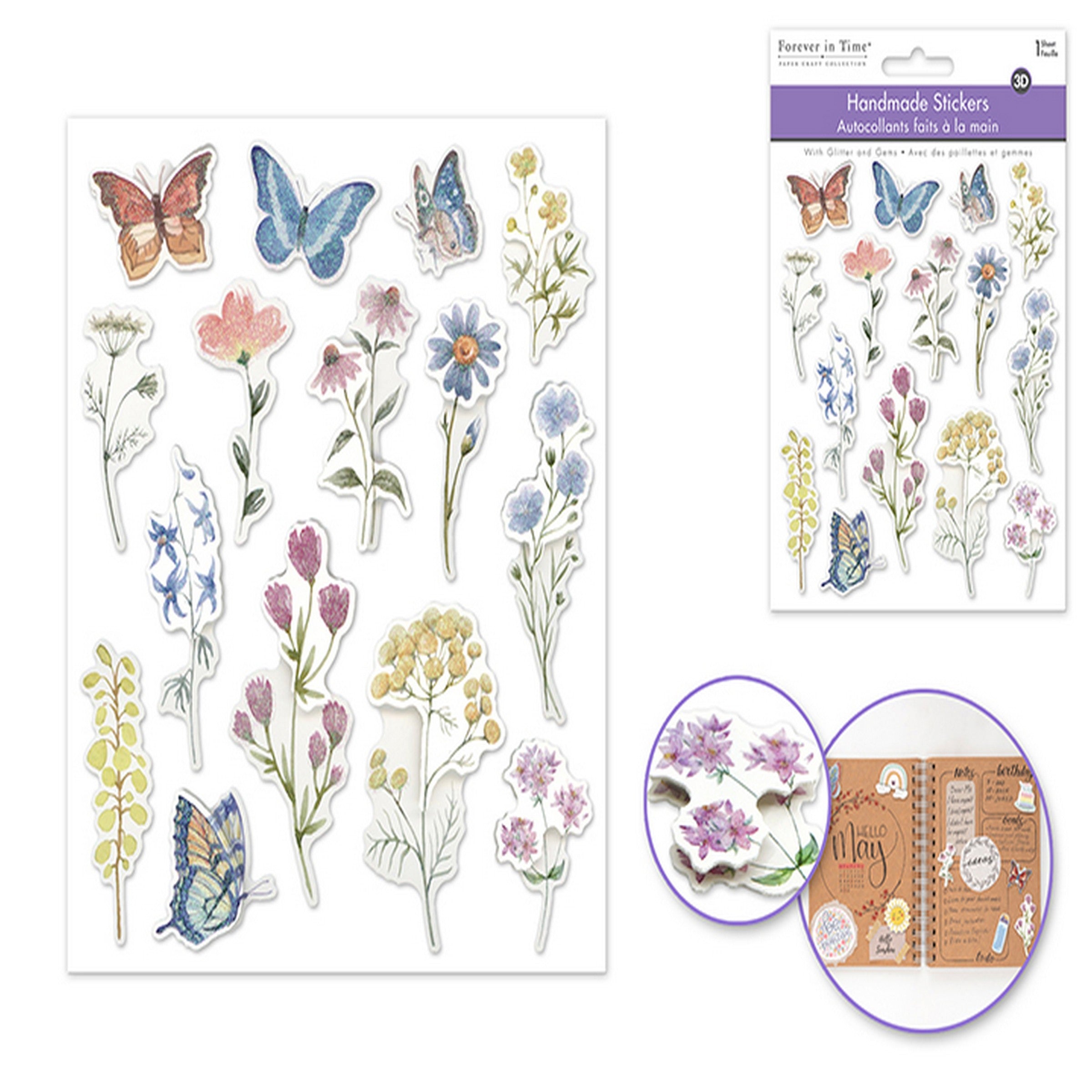 Forever in Time 3D Handmade Stickers with Glitter and Gems - Flower 4.7x5.5in
