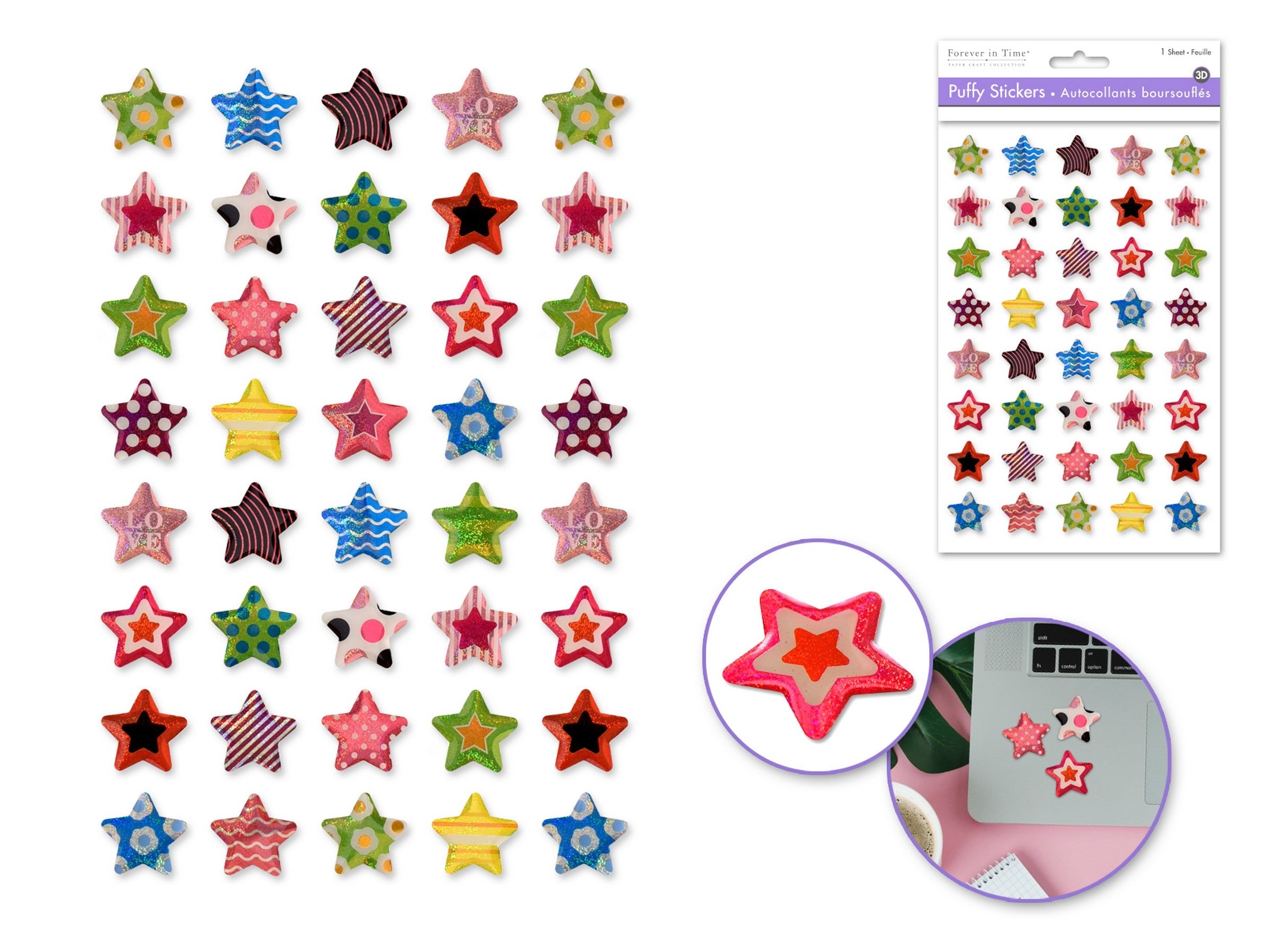 Forever in Time 3D Puffy Shimmer Stickers - Stars 5.5x8in