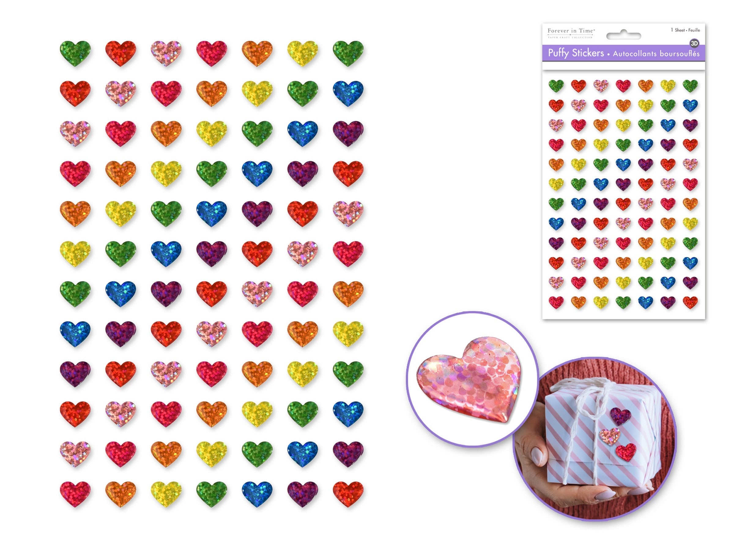 Forever in Time 3D Puffy Shimmer Stickers - Hearts 5.5x8in