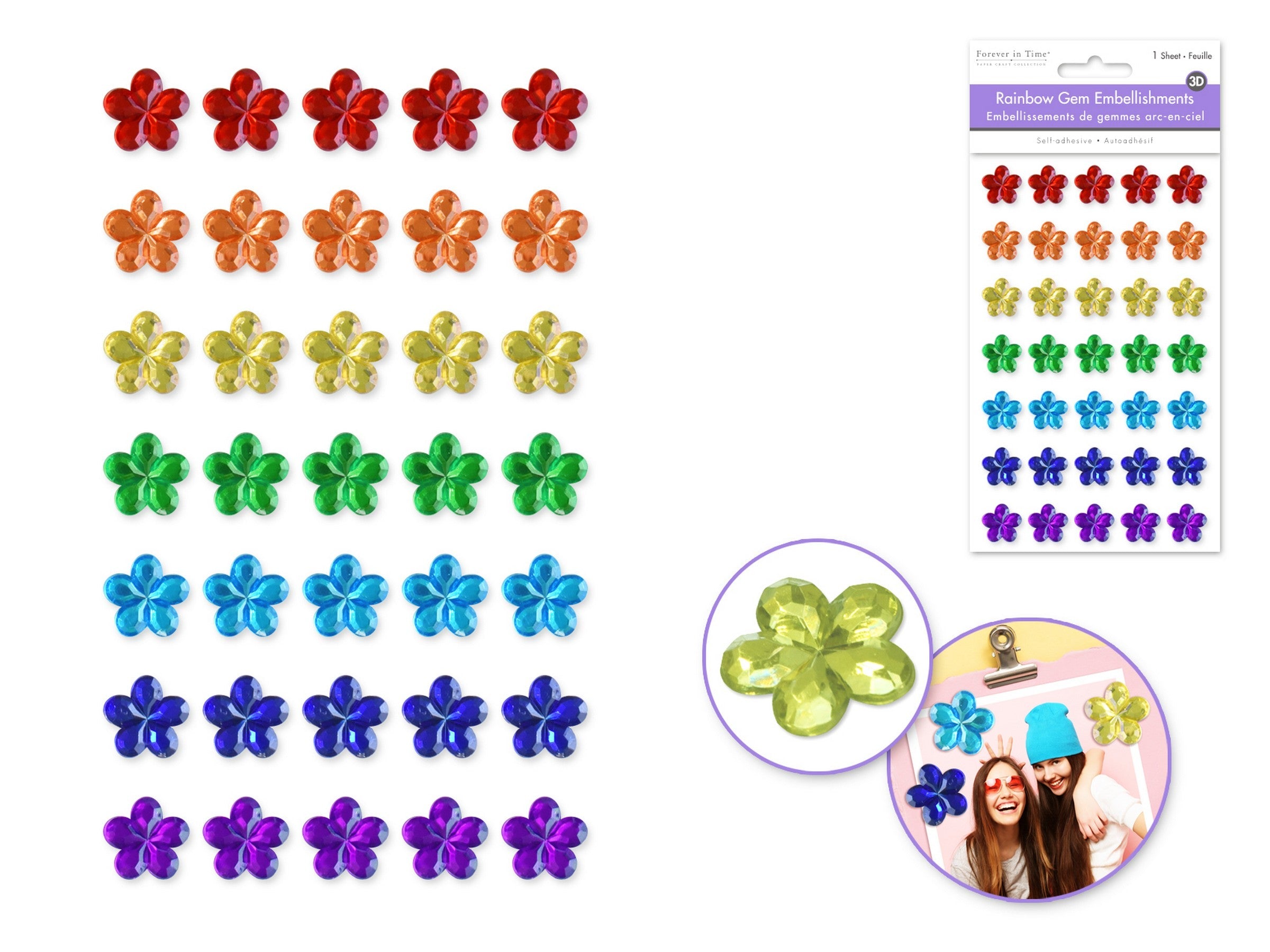 Forever in Time 3D Rainbow Gem Parade Stickers - Flowers 3.7x6.1in