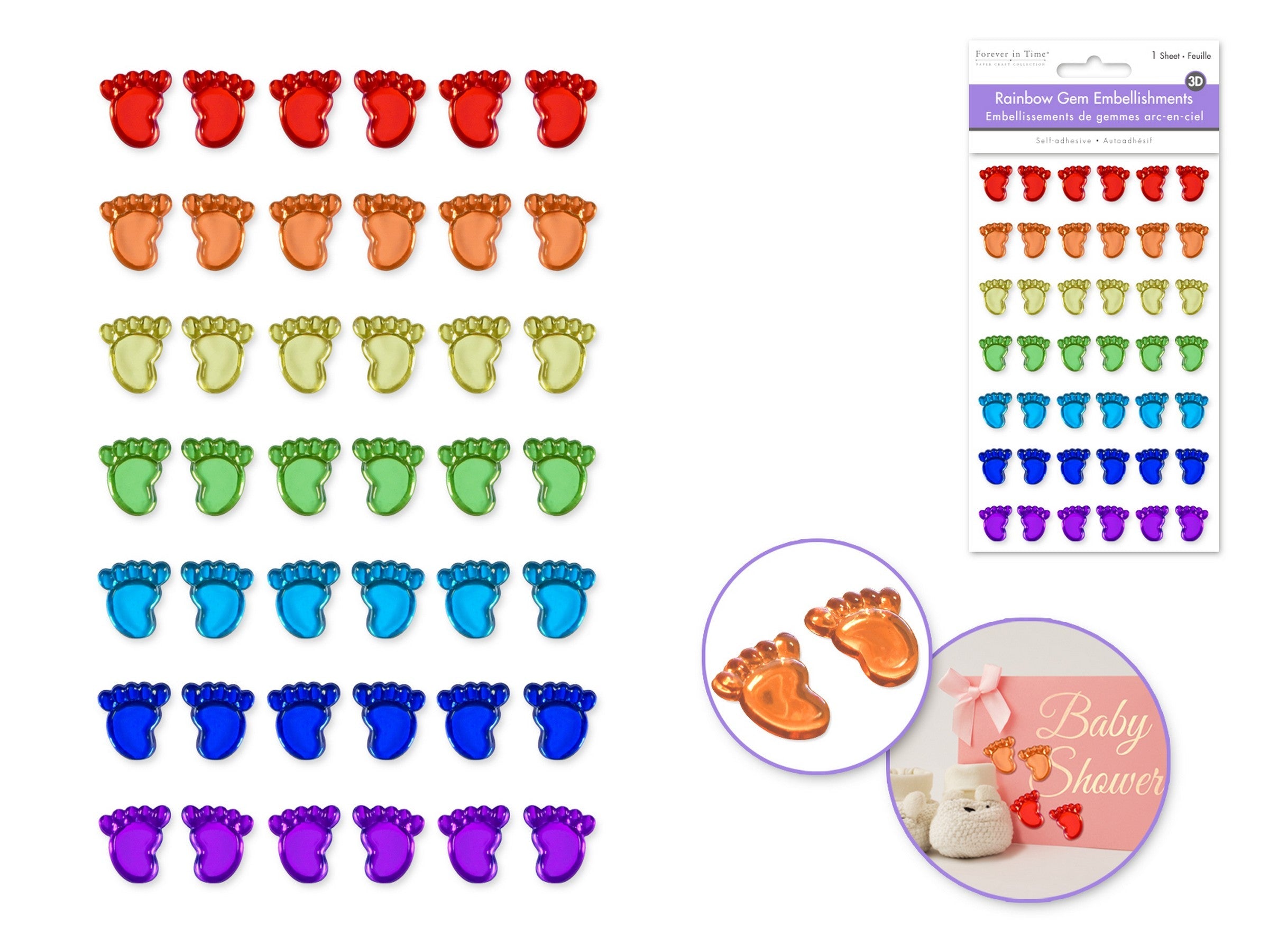 Forever in Time 3D Rainbow Gem Parade Stickers - Baby Feet 3.7x6.1in