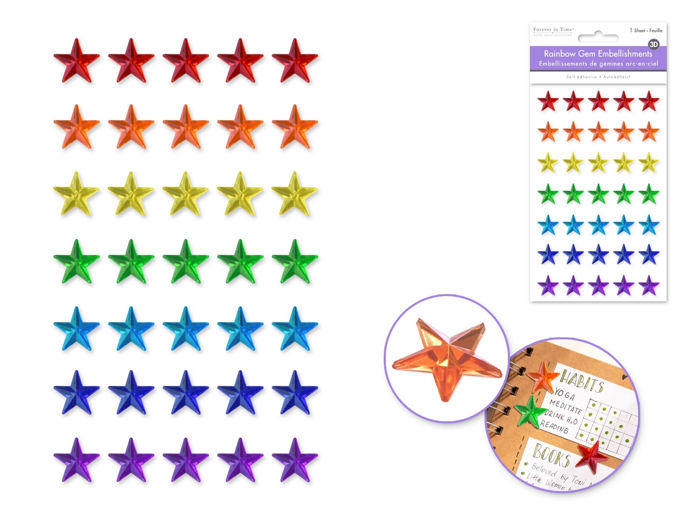 Forever in Time 3D Rainbow Gem Parade Stickers - Stars 3.7x6.1in