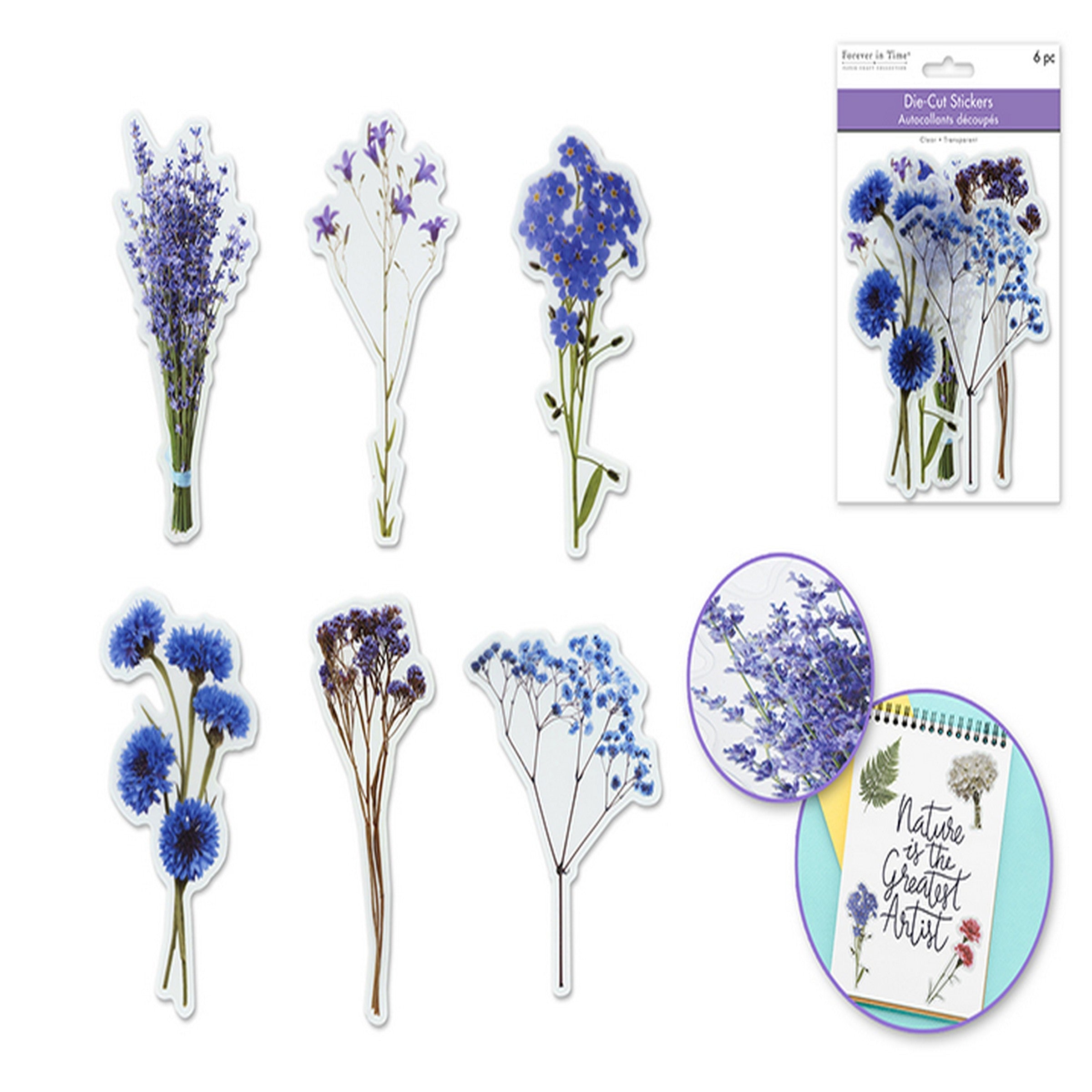 Forever in Time 6 Clear Die-cuts - Purple Blue Flower Flair 6in