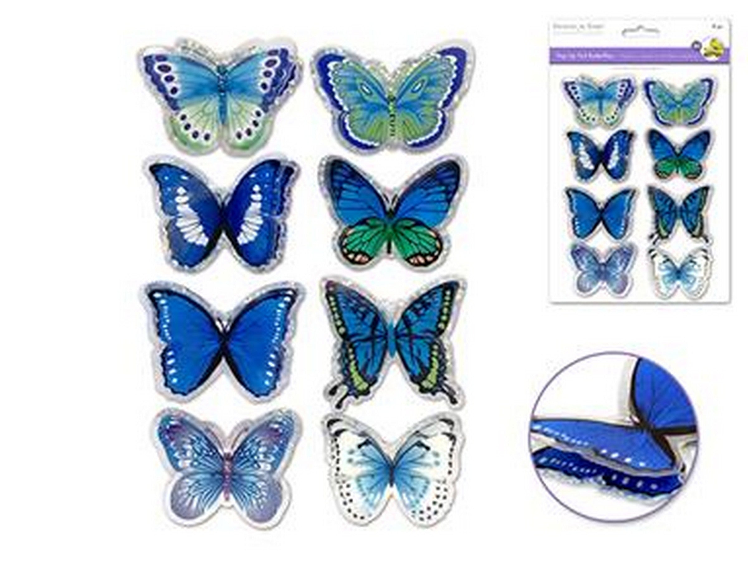 Forever in Time Pop-up Foil Butterflies Stickers Shades of Blue 2in each
