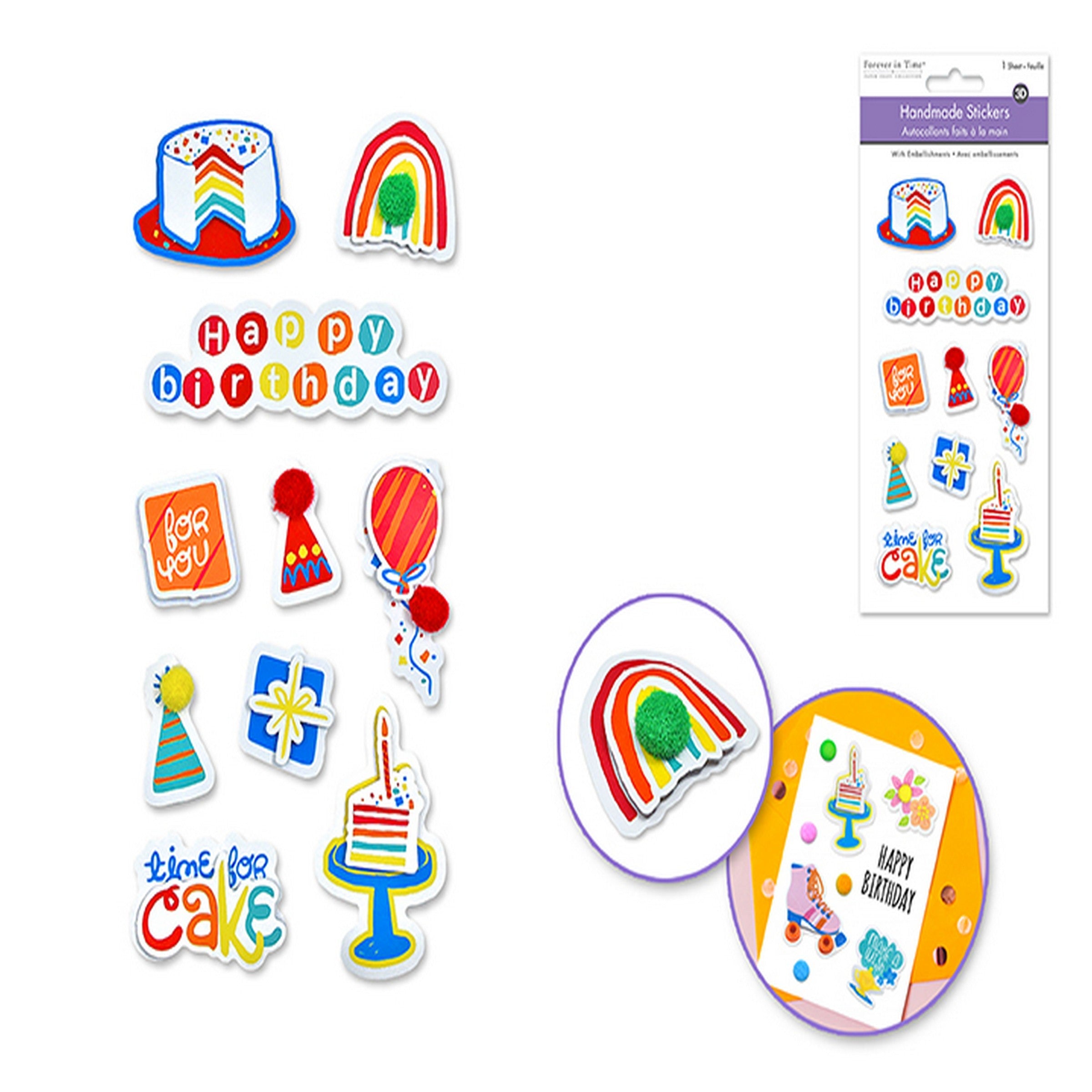 Forever in Time Handmade 3D Stickers - Happy Birthday 3.9x7.1in
