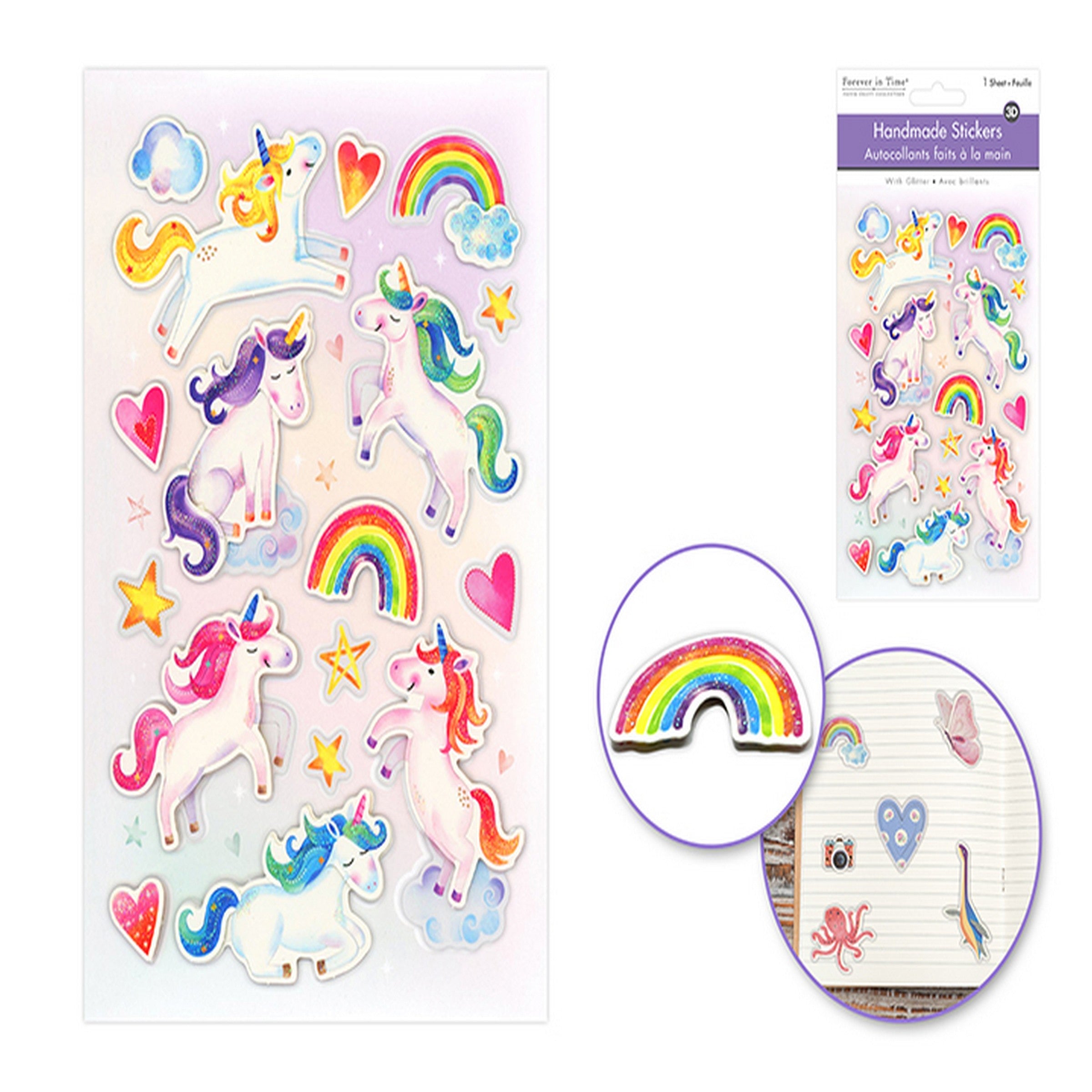 Forever in Time 3D Paper with Glitter Handmade Stickers - Unicorn Dreams 4.3x6.7in