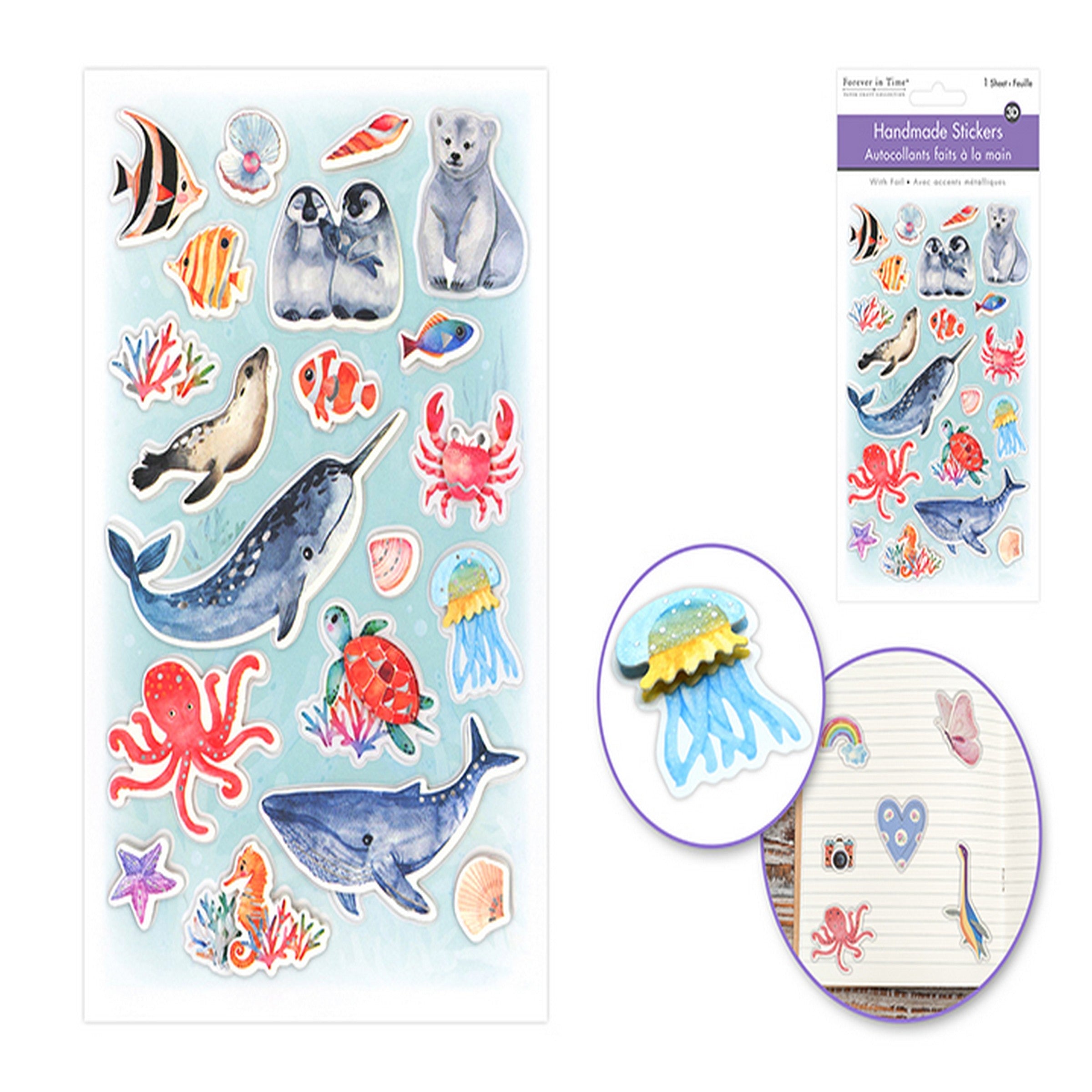 Forever in Time 3D Paper with Glitter Handmade Stickers - Ocean Life 4.3x6.7in