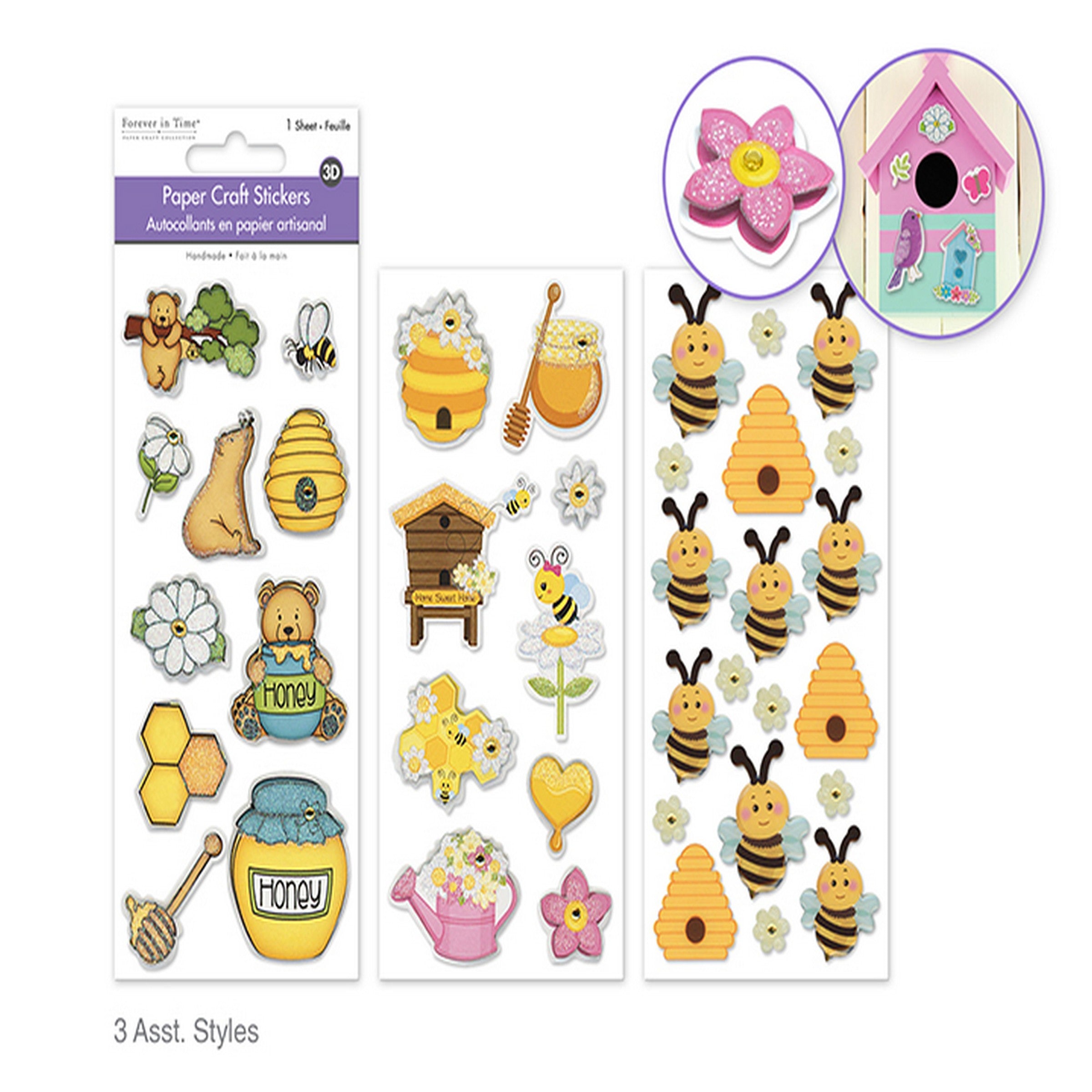 Forever in Time Handmade 3D Stickers - Bumble Bees 3x6.5in VRT 