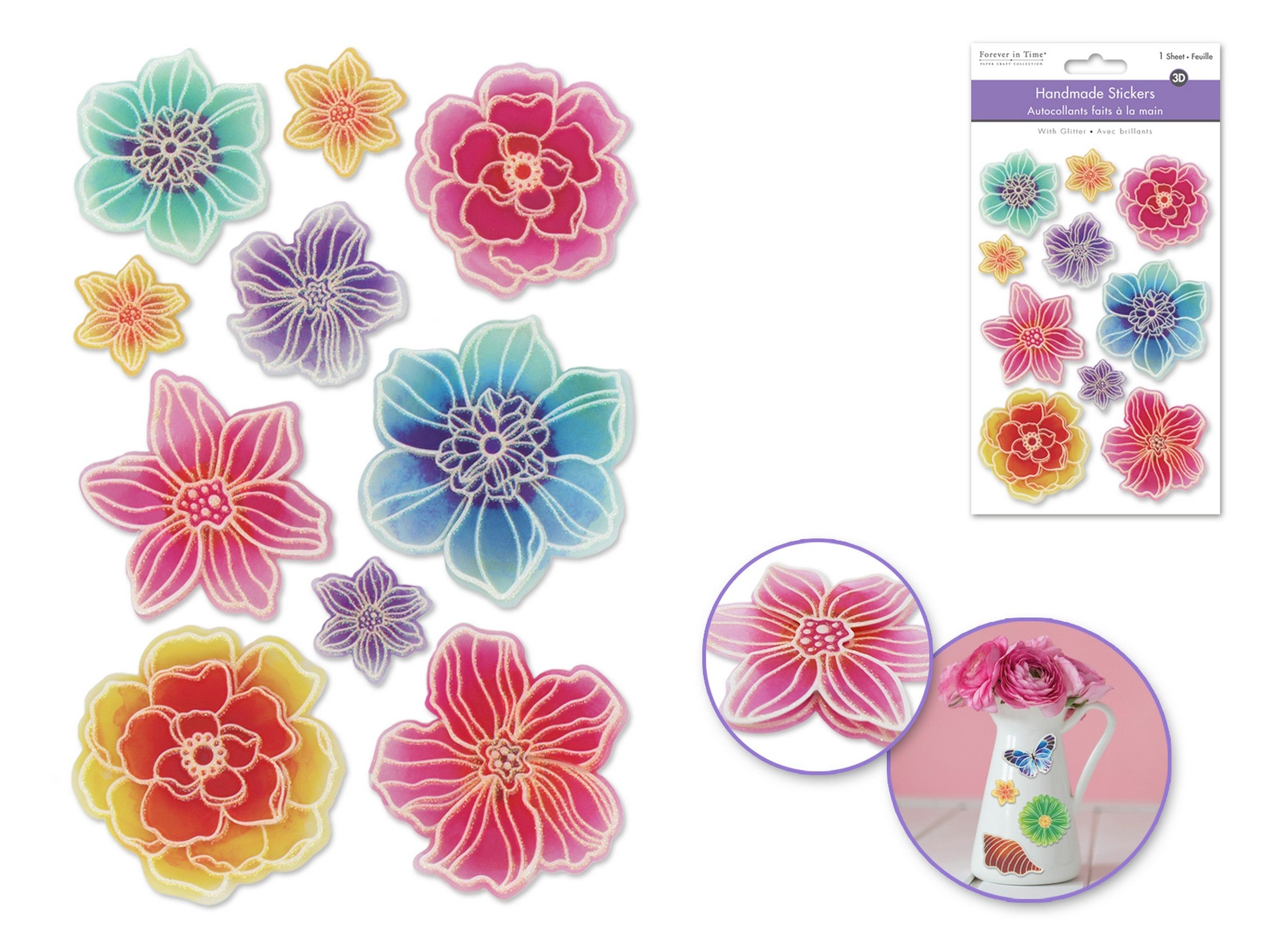 Forever in Time 3D Handmade Stickers with Glitter - Flowers 4.9x7.3in