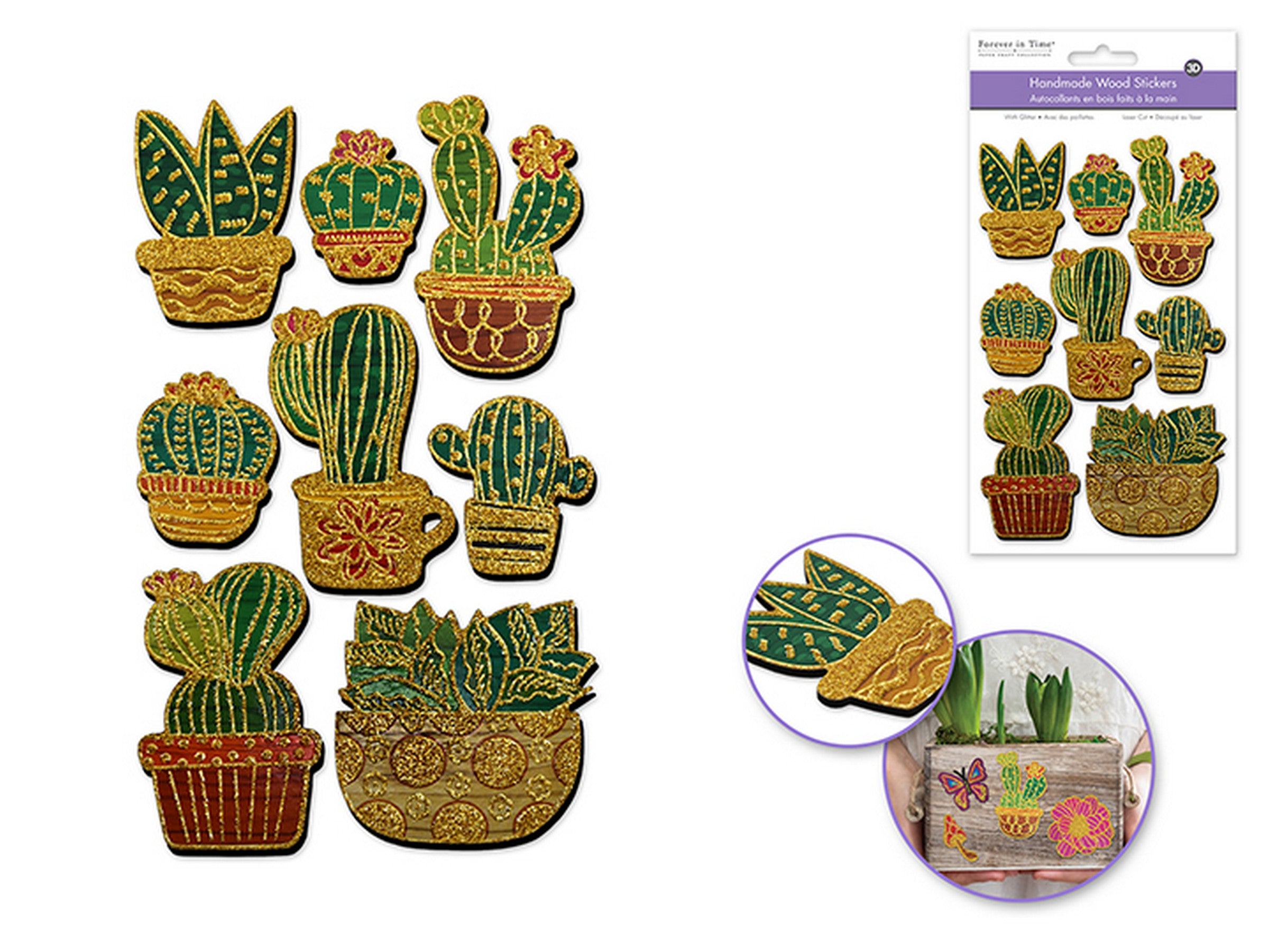Forever in Time 3D Laser Cut Wood Glitter Icon Stickers- Succulent 4.5x7.3in