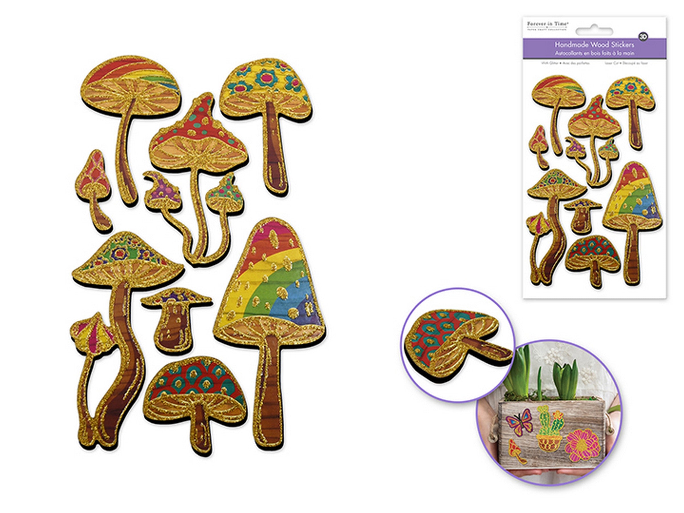 Forever in Time 3D Laser Cut Wood Glitter Icon Stickers - Mushroom 4.5x7.3in