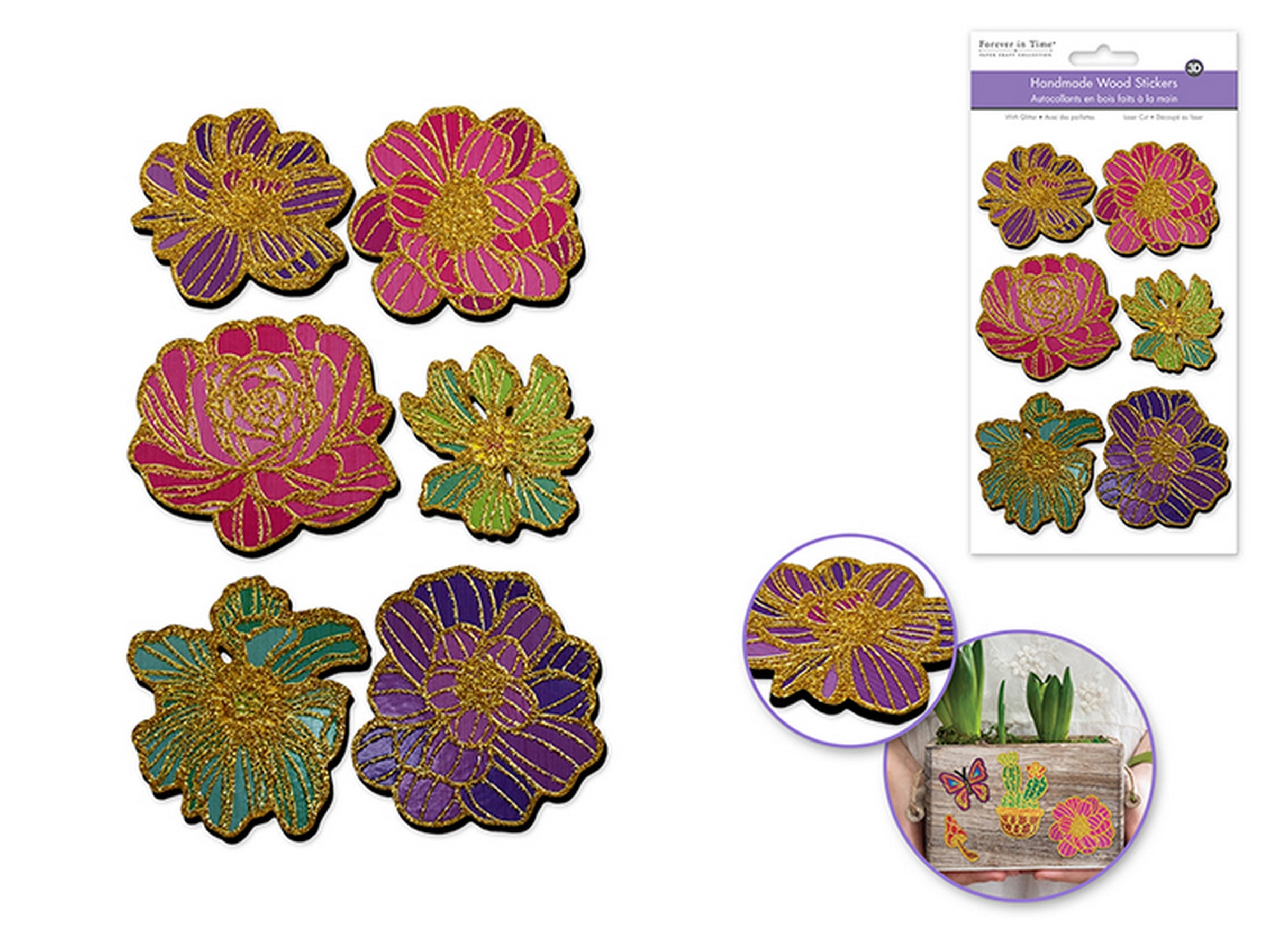 Forever in Time 3D Laser Cut Wood Glitter Icon Stickers - Rose 4.5x7.3in