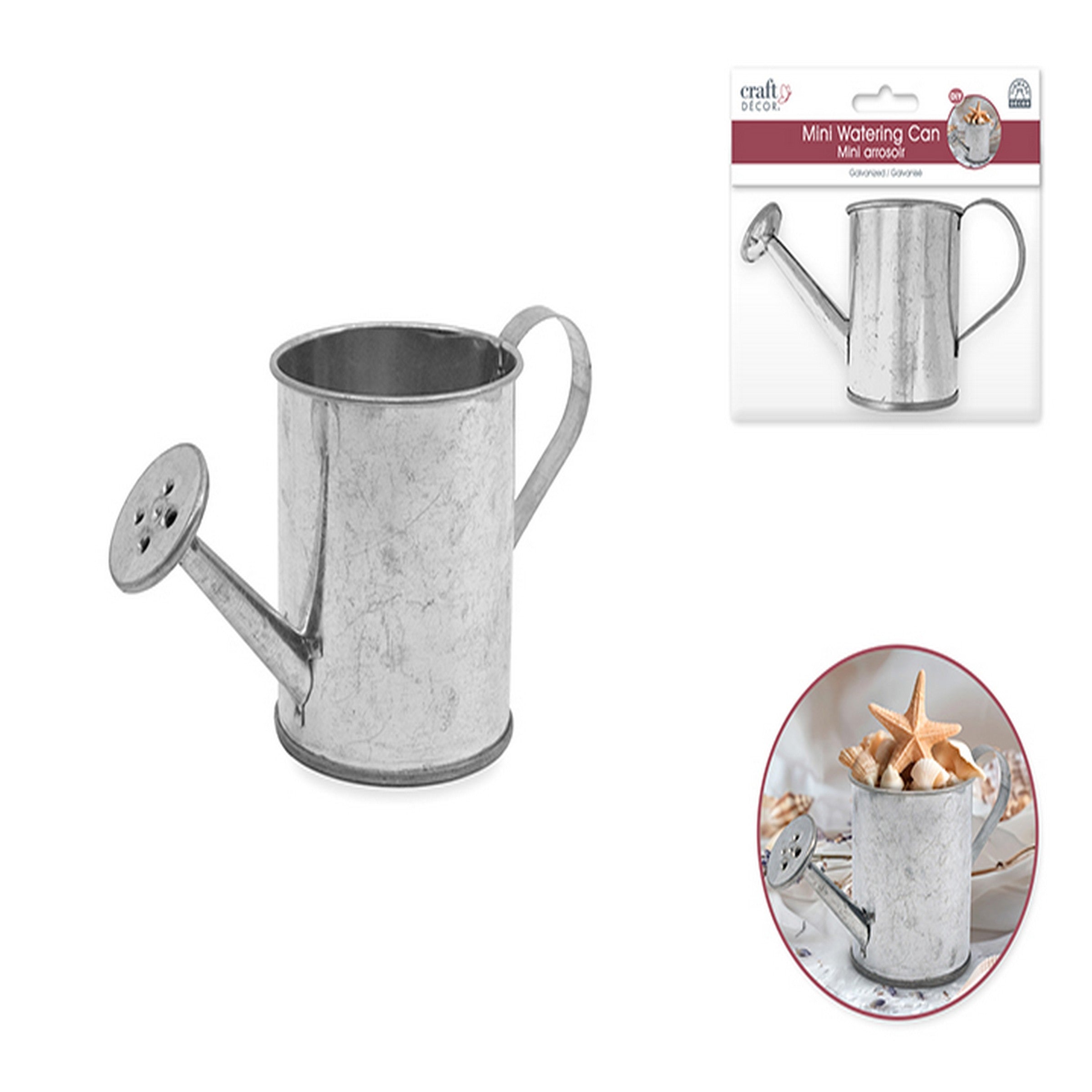 Craft Décor Mini Galvanized Silver Watering Can 4.6x2.4x2in 