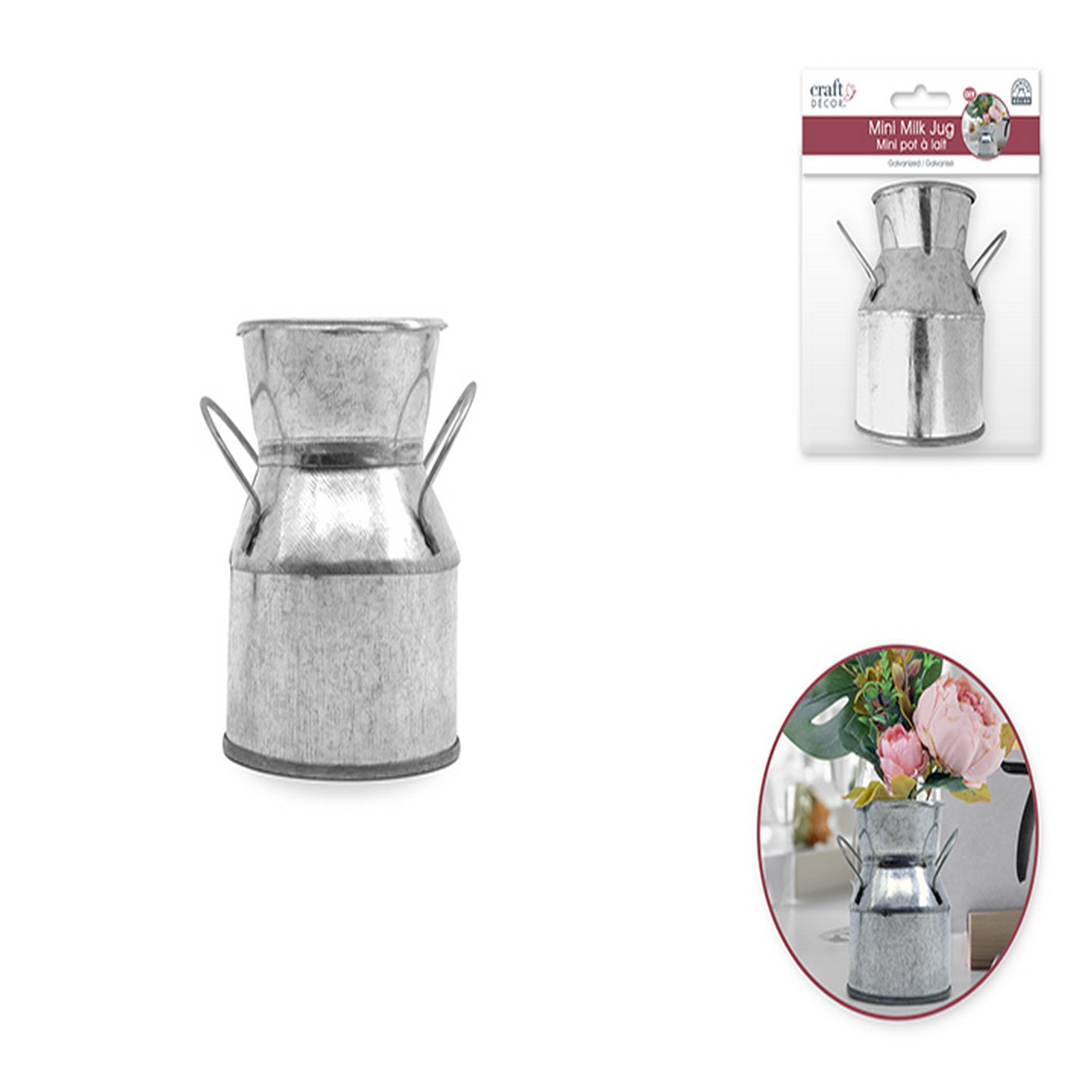 Craft Décor Mini Galvanized Silver Milk Jug 3x2.1in