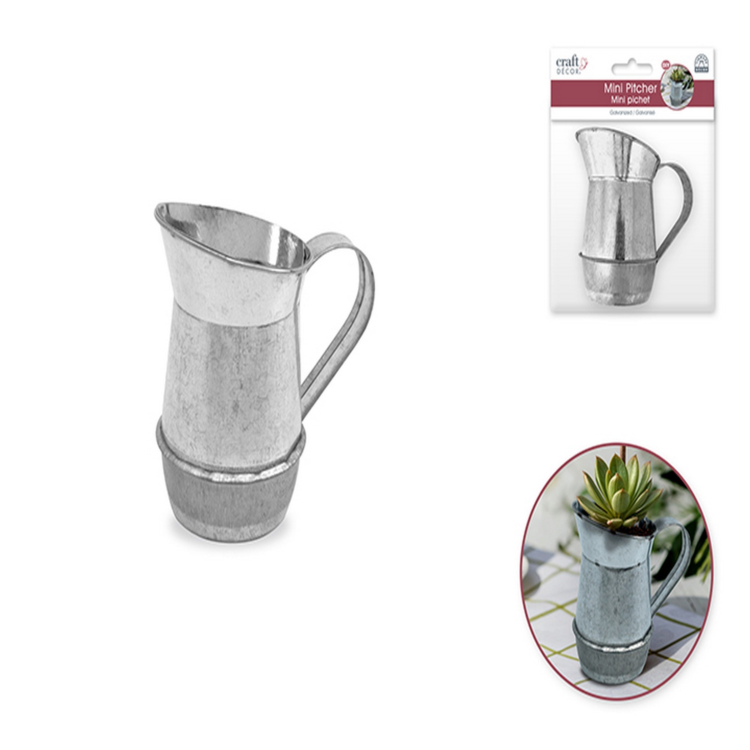 Craft Décor Mini Galvanized Silver Pitcher 3x3x2in