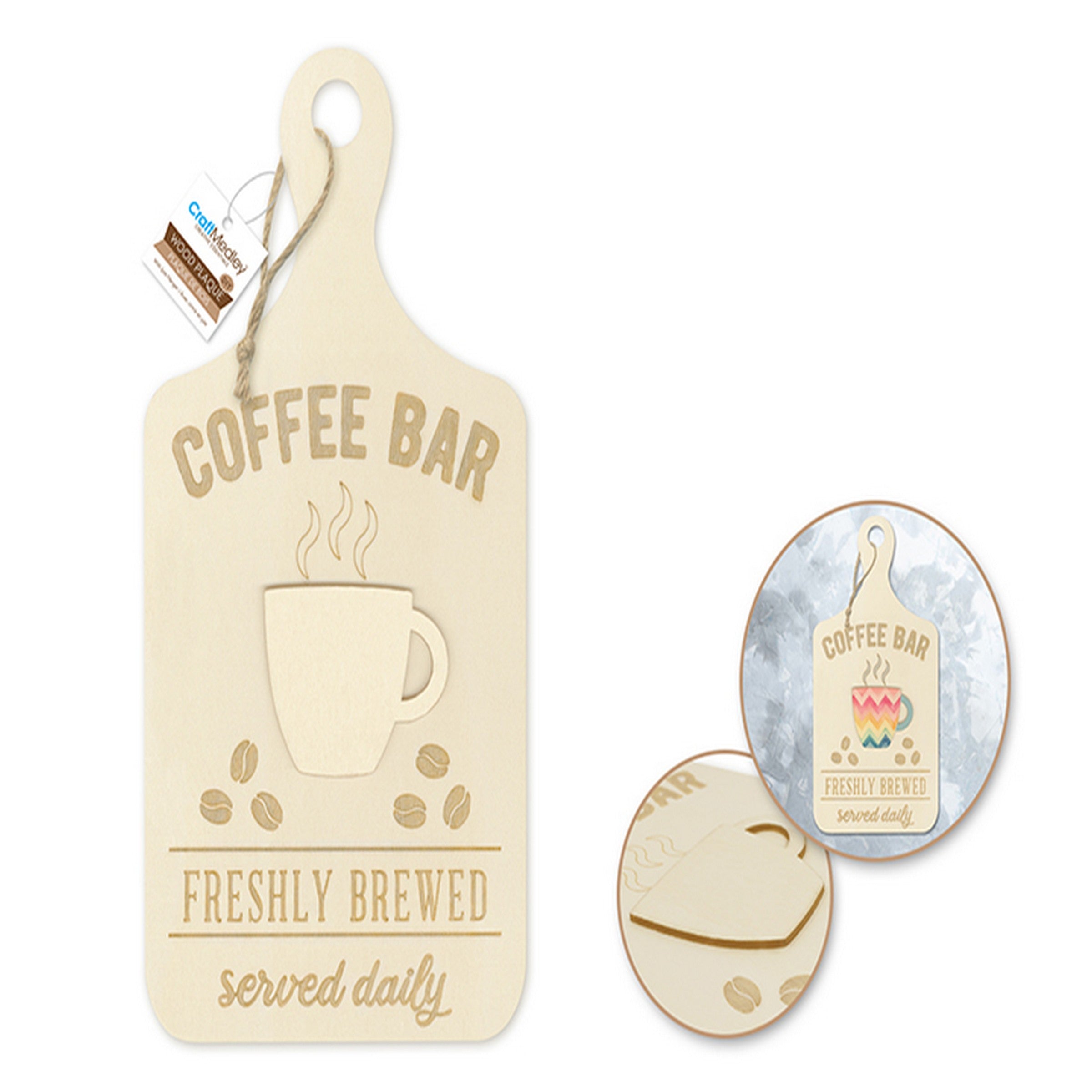 Craft Medley 3D DIY Menu Board with Hanger Hole and Jute Cord - Coffee Bar 6.3x11.4in 