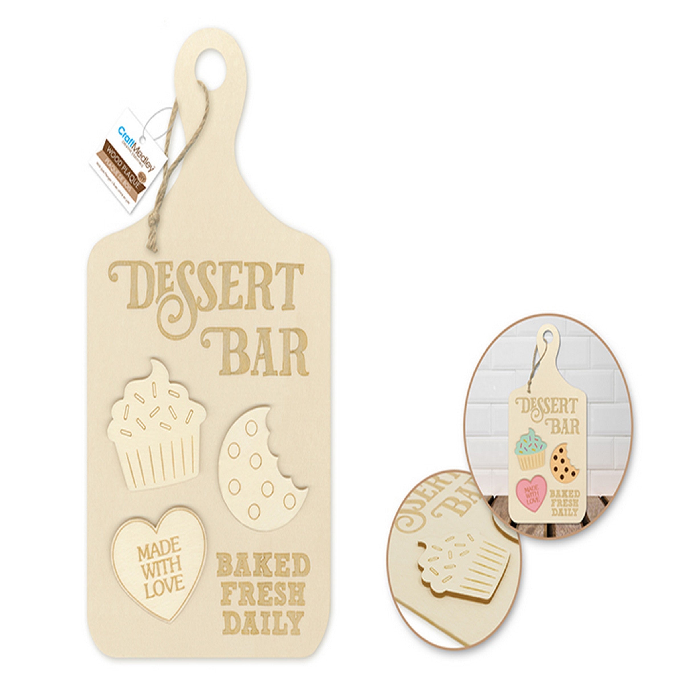 Craft Medley 3D DIY Menu Board with Hanger Hole and Jute Cord - Dessert Bar 6.3x11.4in