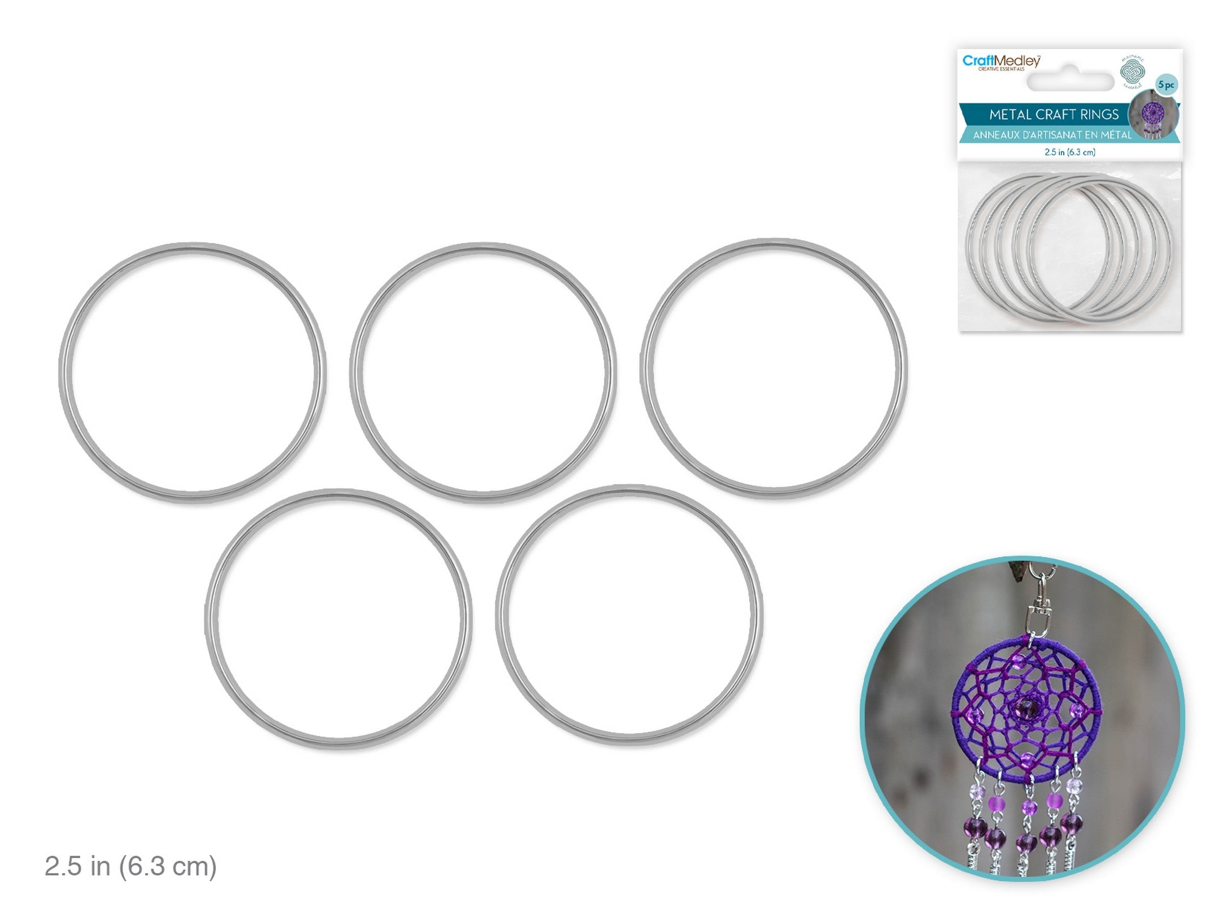 Craft Medley 5 Galvanized Metal Rings 2.5in