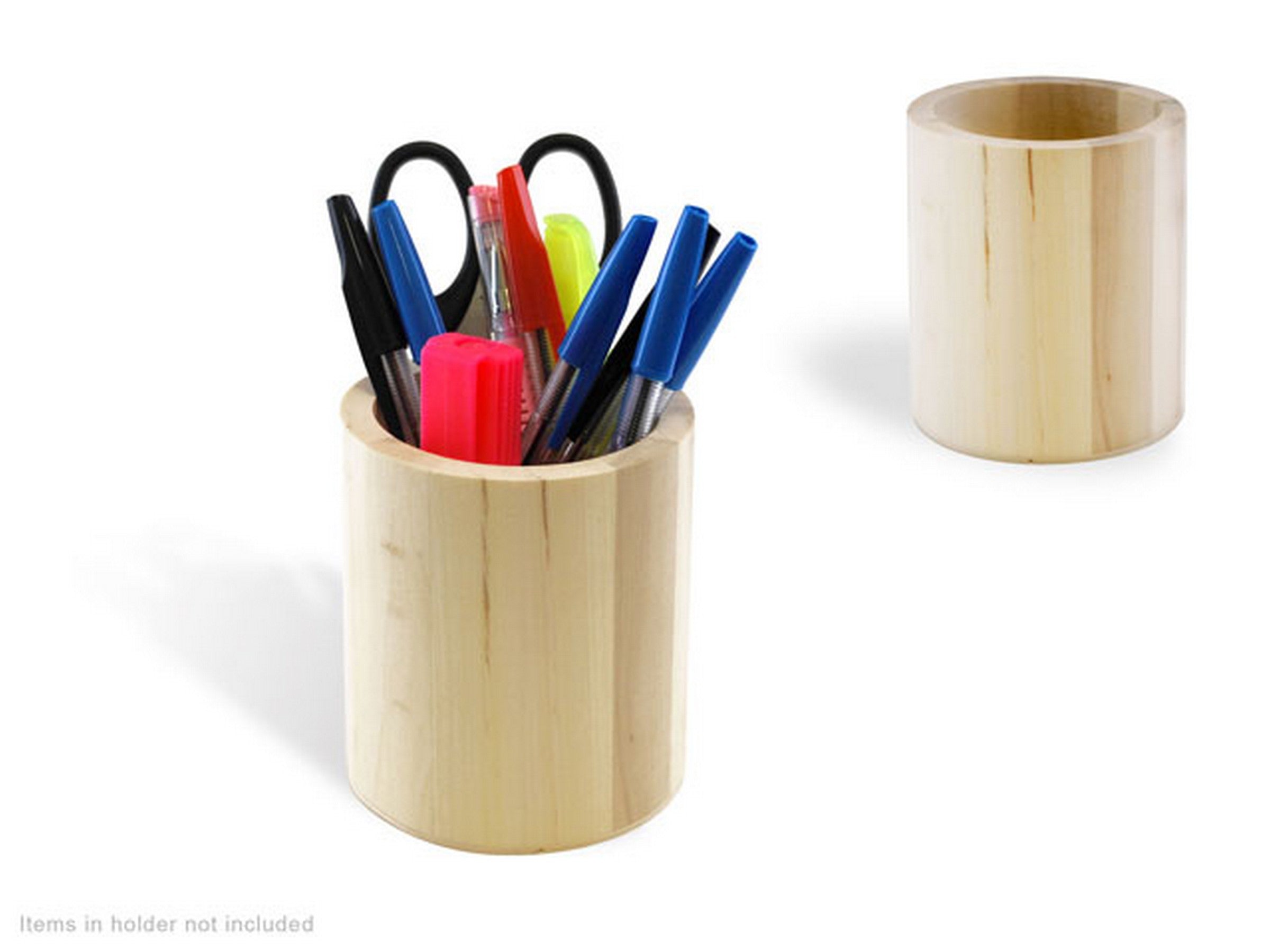 Wooden Pencil Holder Unpainted Round Shaped 3.25x3.75in