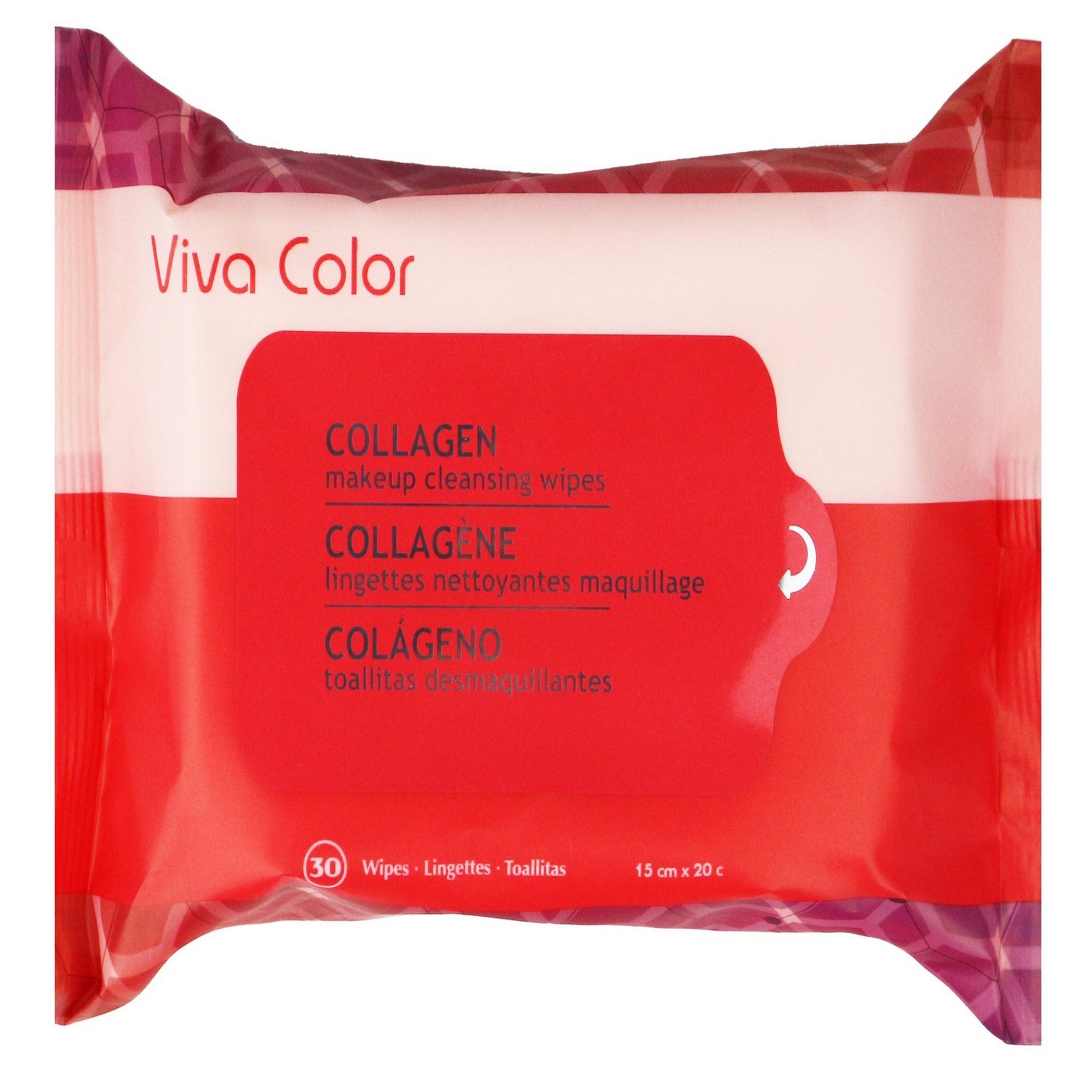 Viva Color 30 Collagen Facial and Makeup Cleansing Wipes 5.9x7.9in (15x20cm)