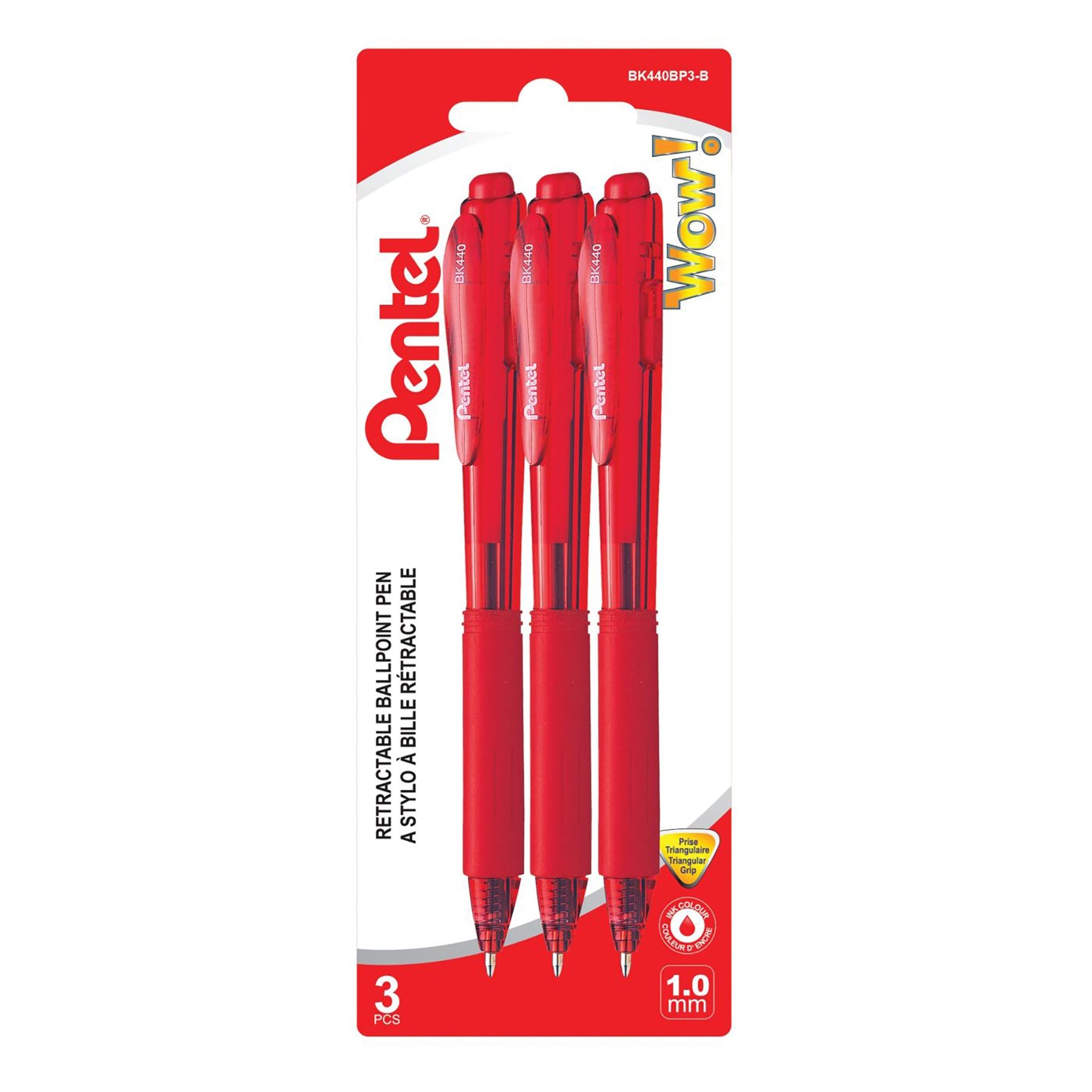 Pentel 3 Retractable Ballpoint Pens - Triangle Grip - Blue Ink 1.0mm