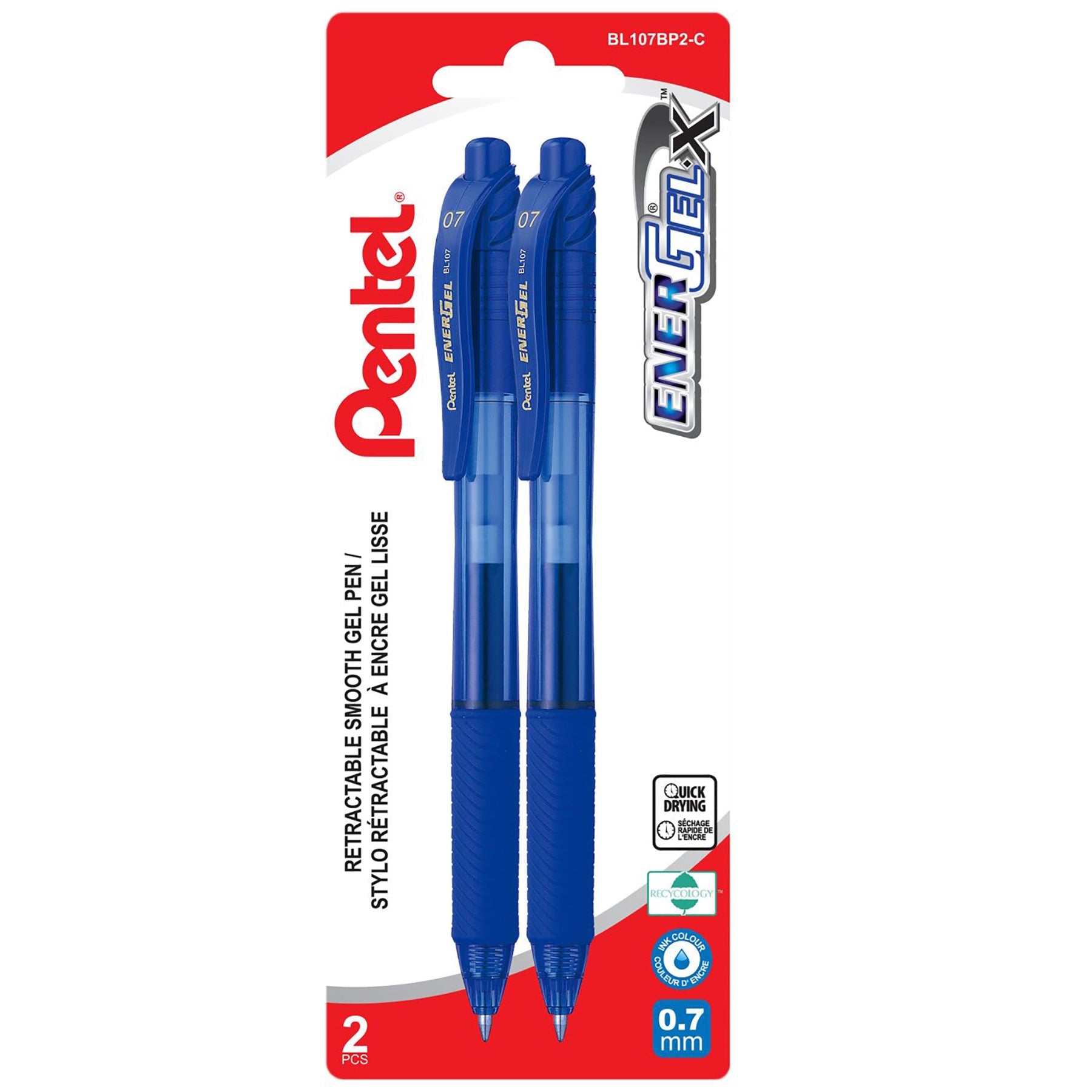 Pentel EnerGel 2 Retractable Gel Roller Pens Blue Ink 0.7mm
