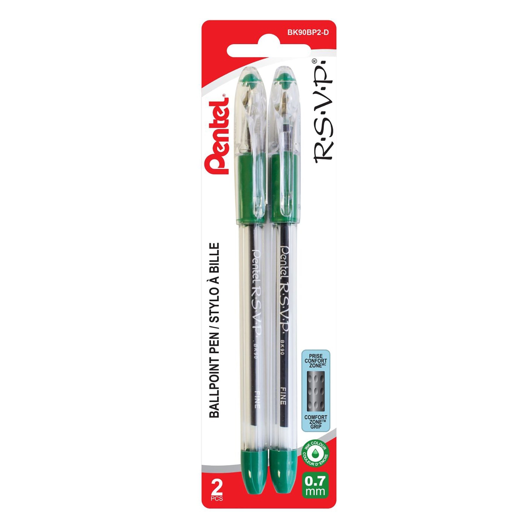 Pentel R.S.V.P. 2 Ballpoint Pens with Cap Green Ink 0.7mm