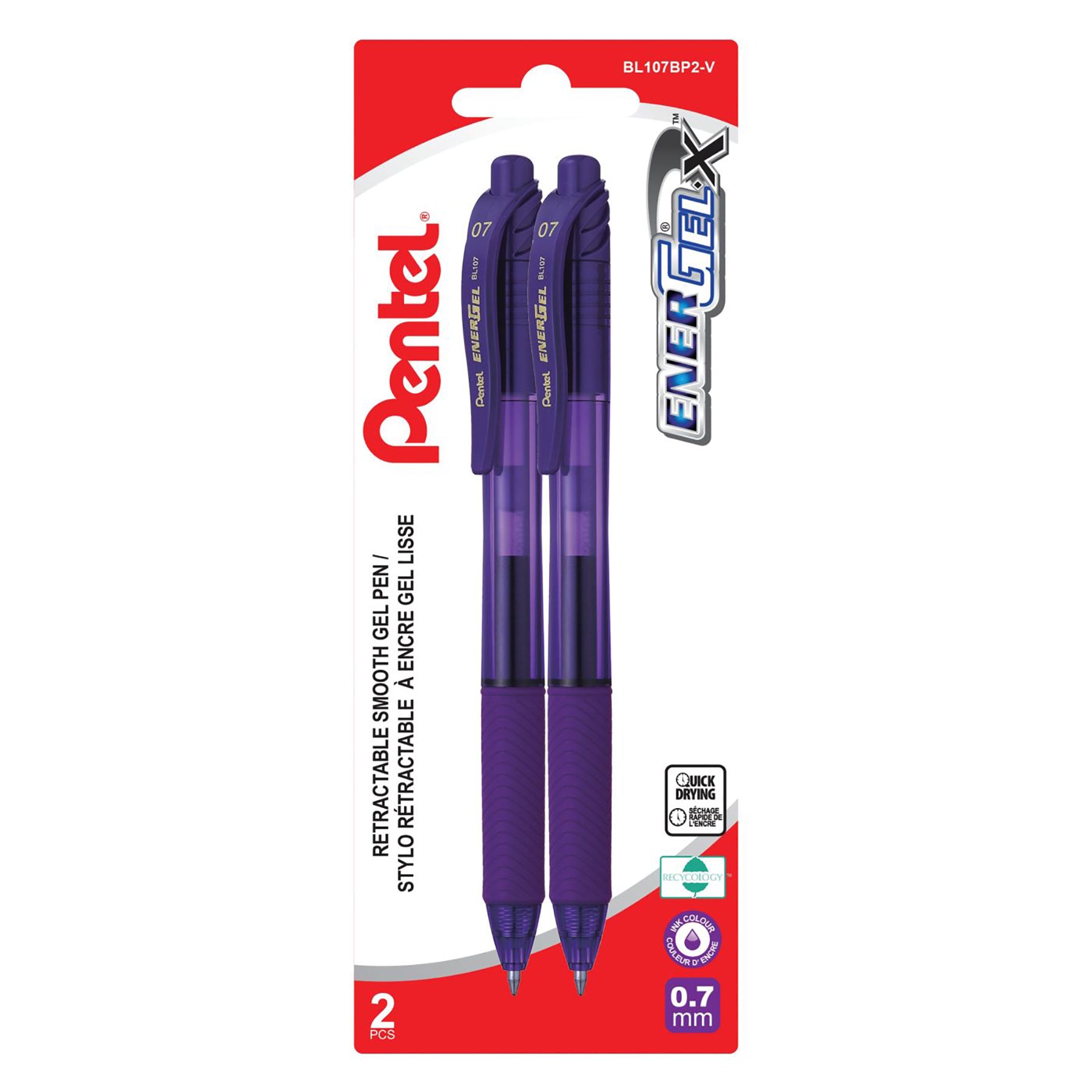 Pentel EnerGel 2 Retractable Gel Roller Pens Violet Ink 0.7mm