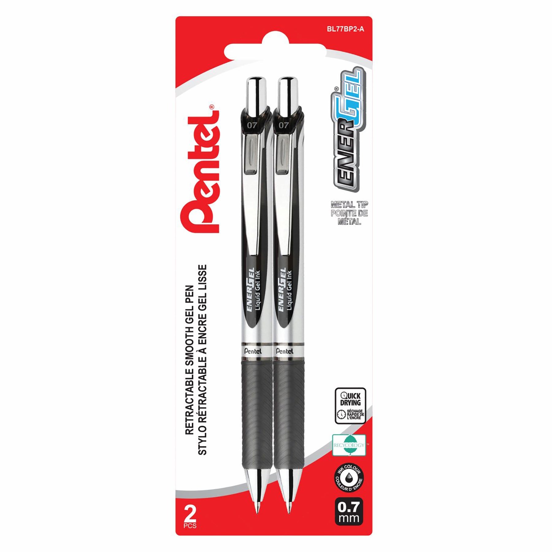 Pentel EnerGel 2 Retractable Liquid Gel Pens Black Ink 0.7mm