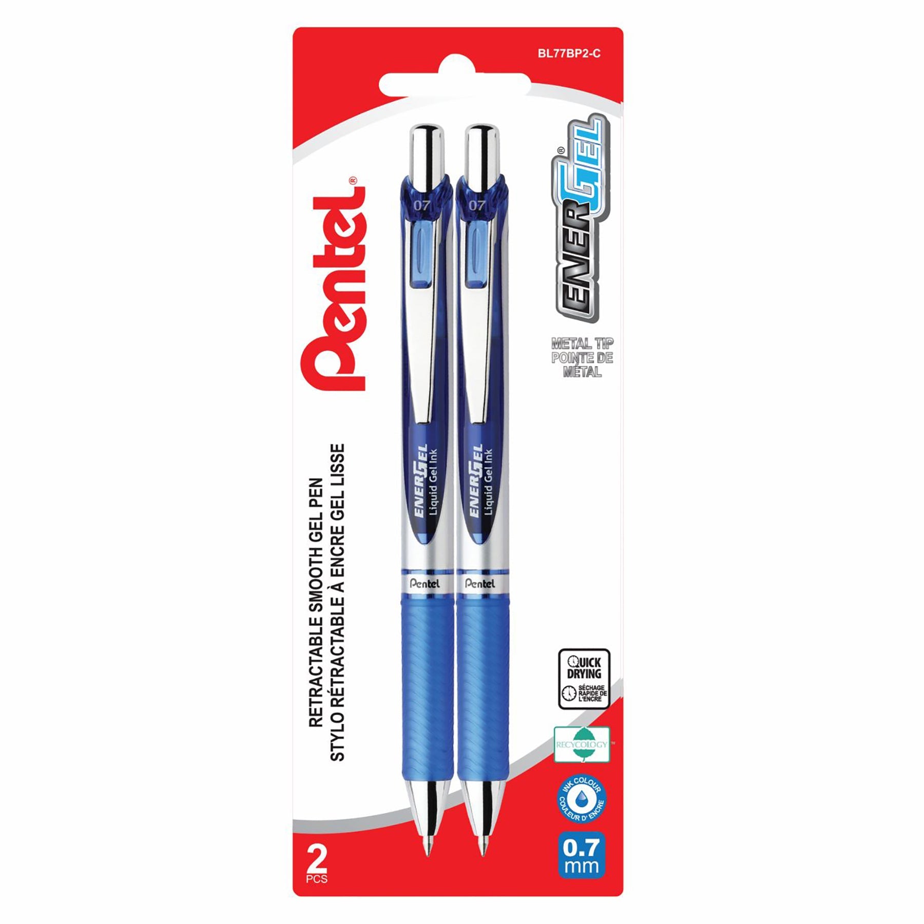 Pentel EnerGel 2 Retractable Liquid Gel Pens Blue Ink 0.7mm