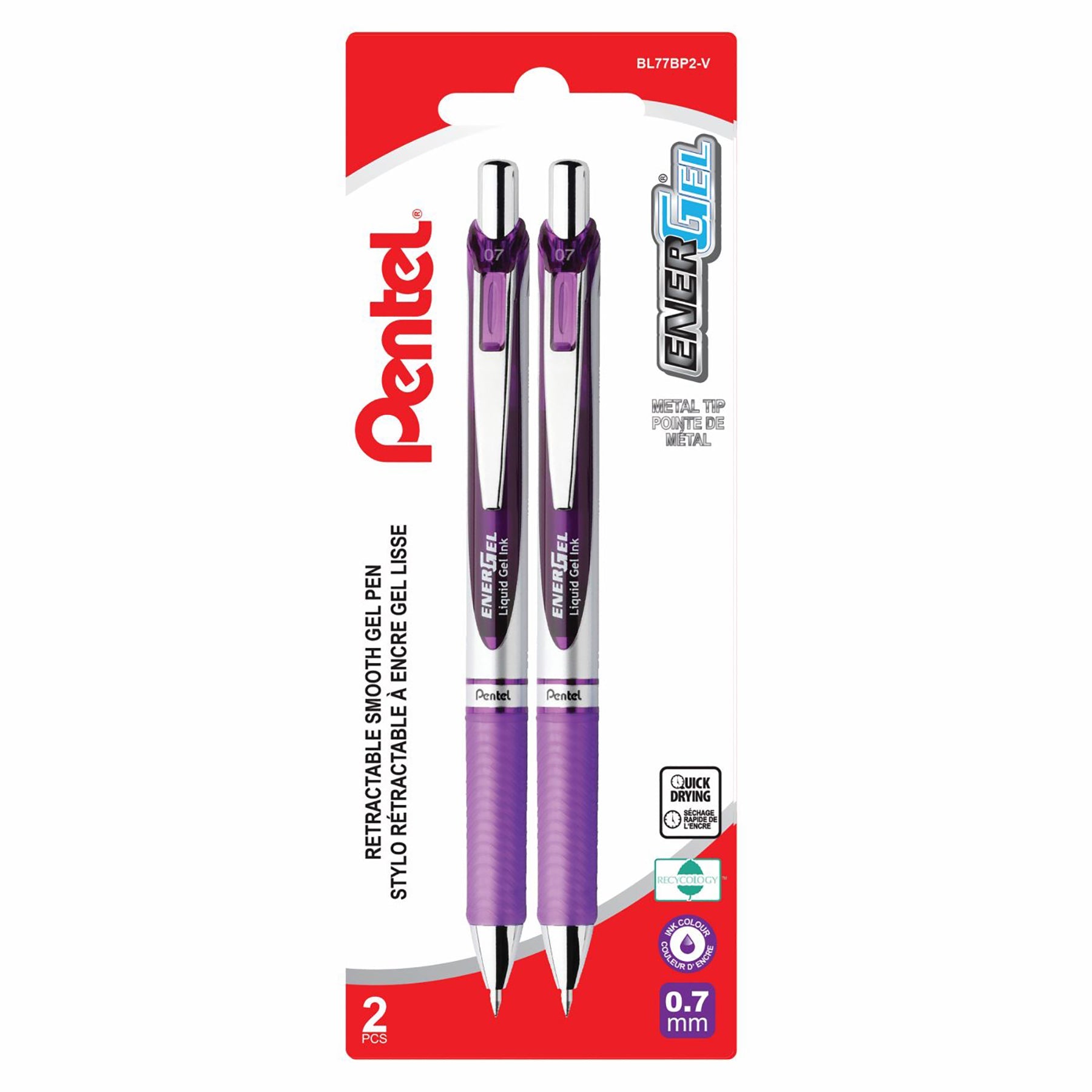 Pentel EnerGel 2 Retractable Liquid Gel Pens Violet Ink 0.7mm