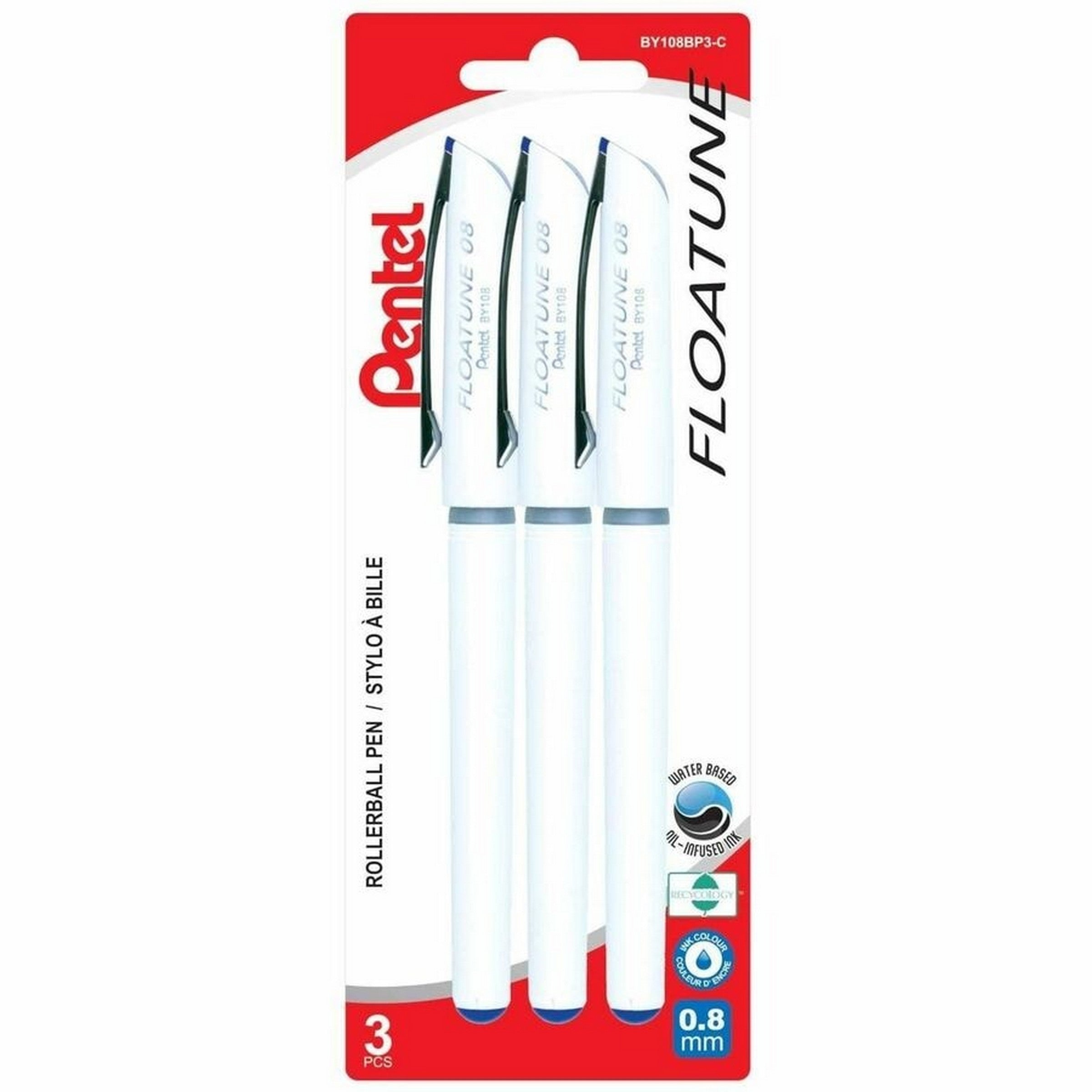 Pentel Floatune 3 Roller Ball Pens - Blue Ink 0.8mm 