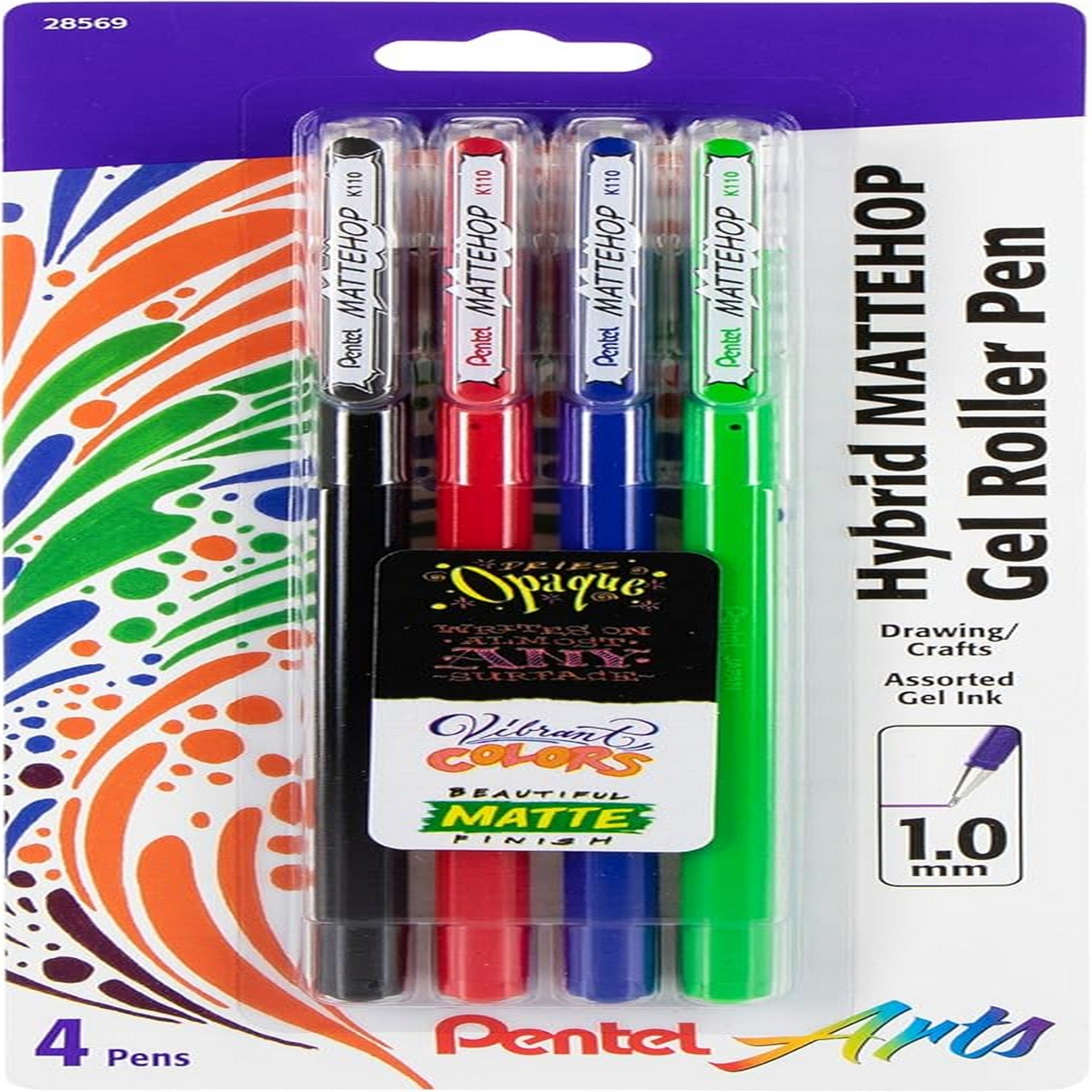 Pentel Mattehop 4 Gel Pens - Assorted Colors 1.0mm 