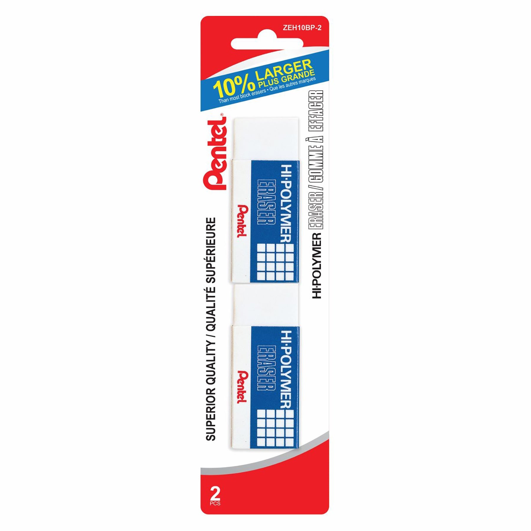 Pentel 2 White Hi-polymer Erasers 2.5x1in