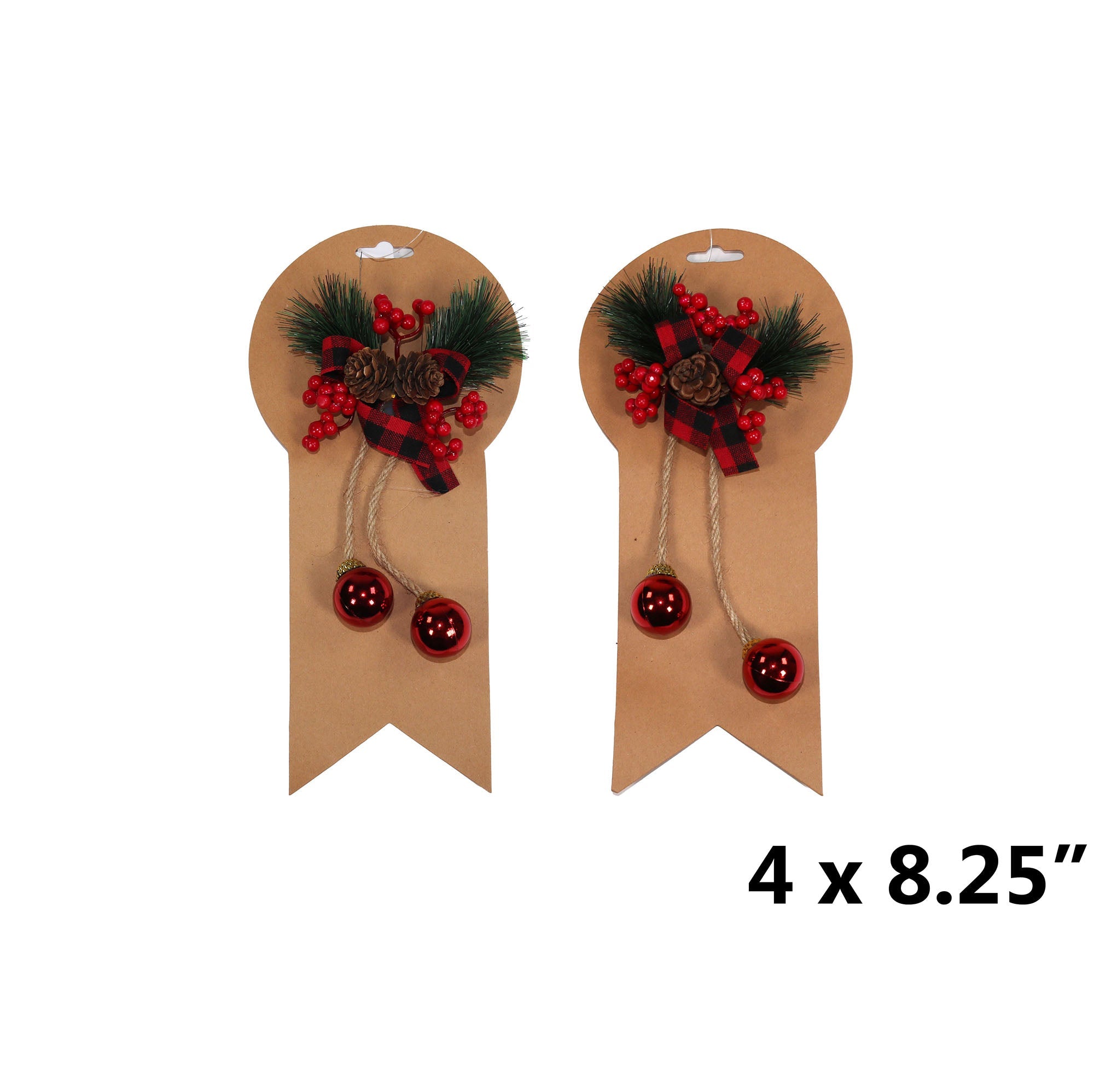 Christmas Pine Decoration with Hanging Ornament 4x8.25in VRT