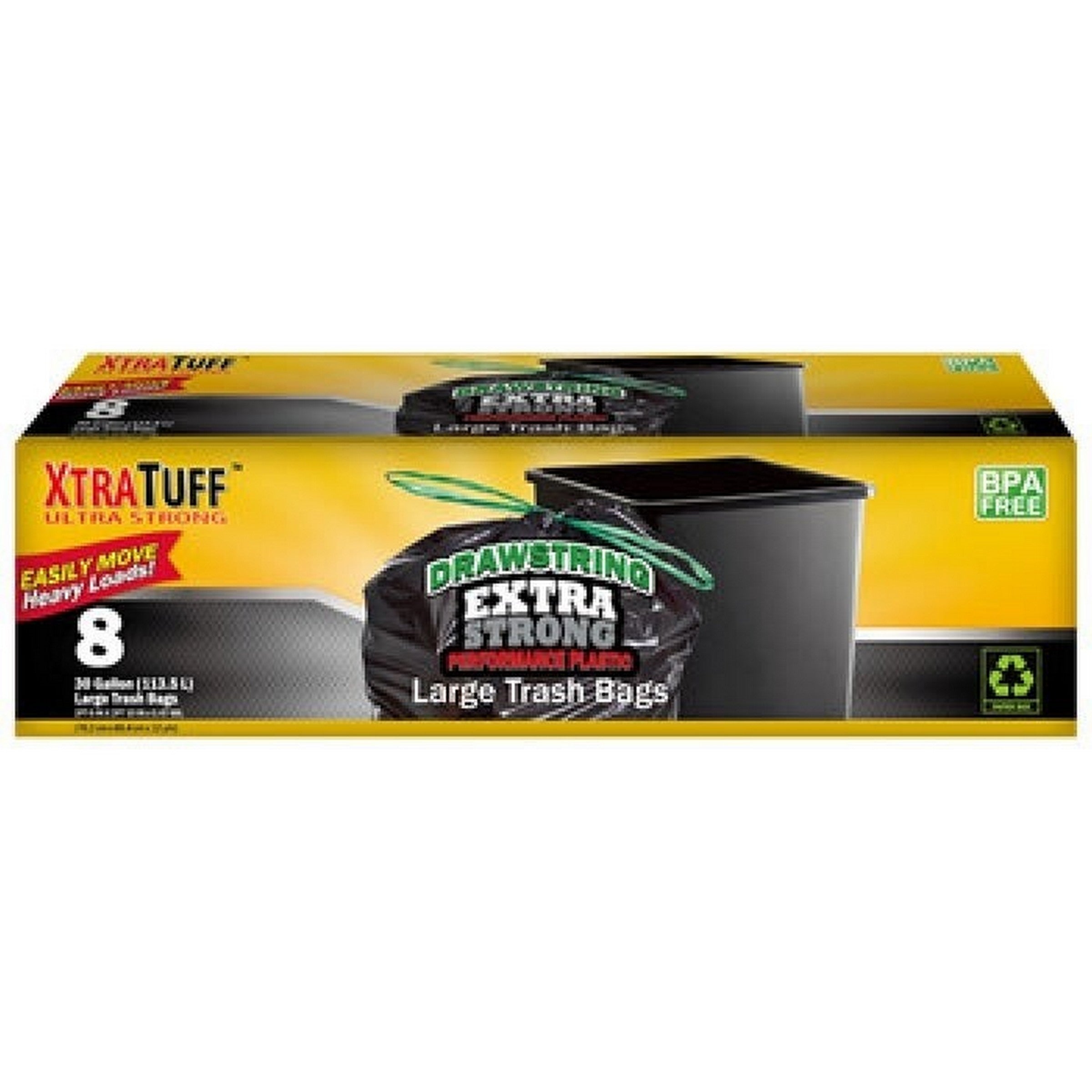 Xtra Tuff 8 Black Drawstring Trash Bags 30 gal 30x34in 