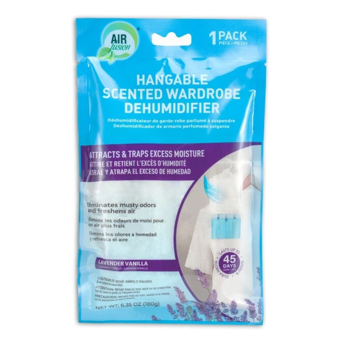 Air Fusion Hangable Scented Wardrobe Dehumidifier 6.35 OZ Lavender Vanilla