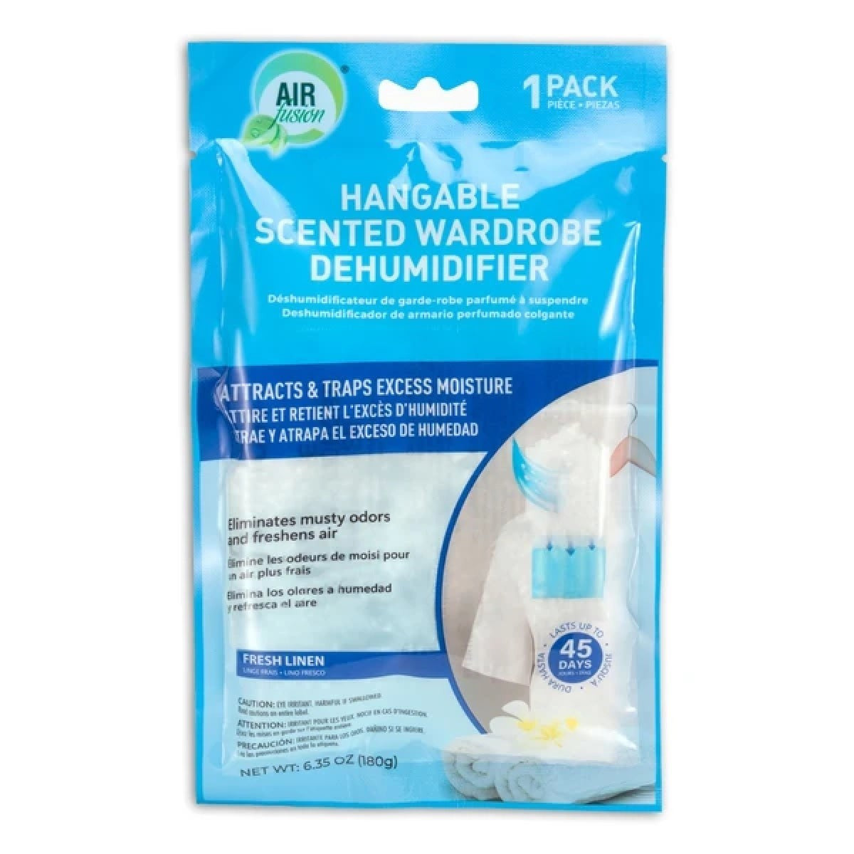 Air Fusion Hangable Scented Wardrobe Dehumidifier 6.35 OZ Fresh Linen