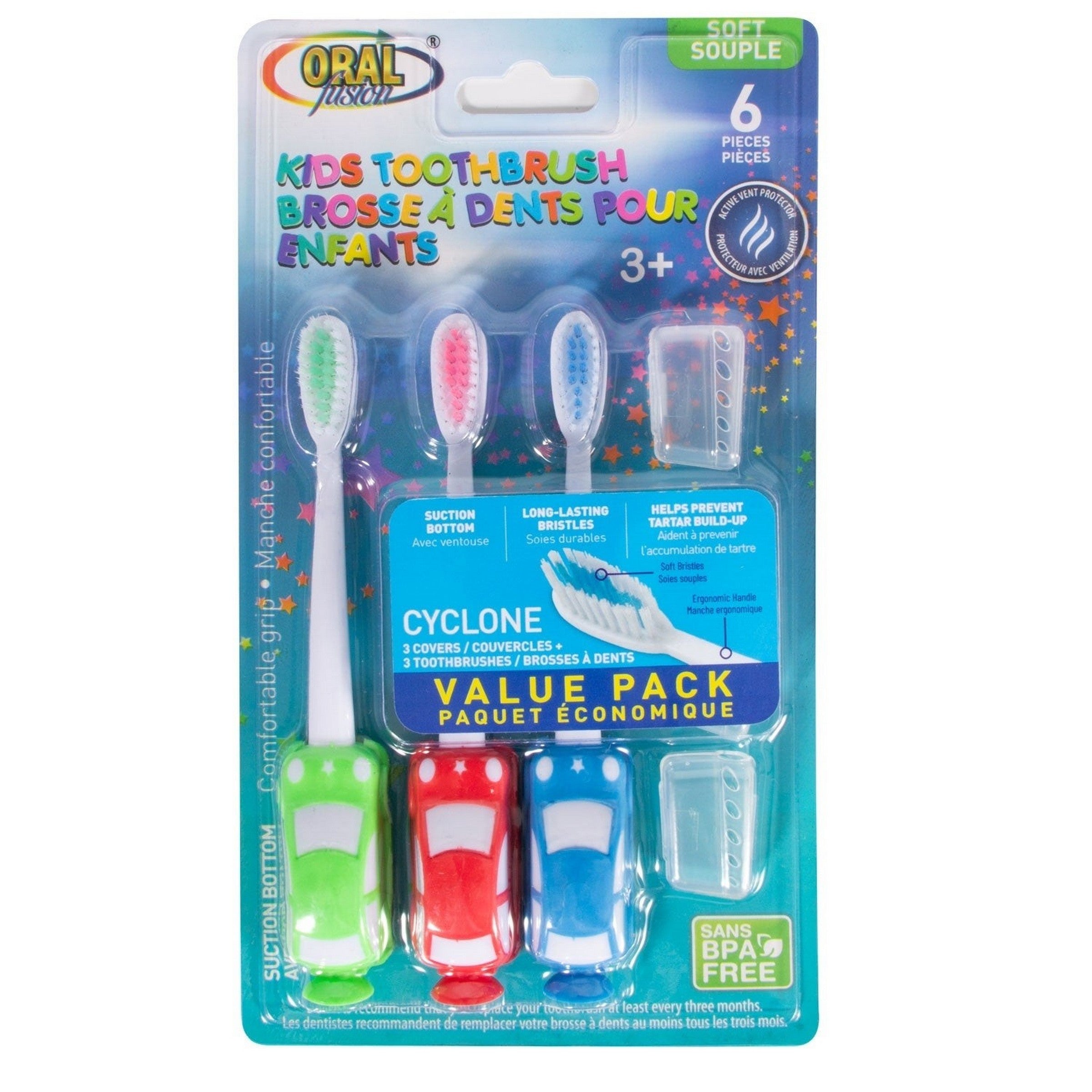 Oral Fusion Kids Toothbrush Set with Covers 6pcs 5.75in 
