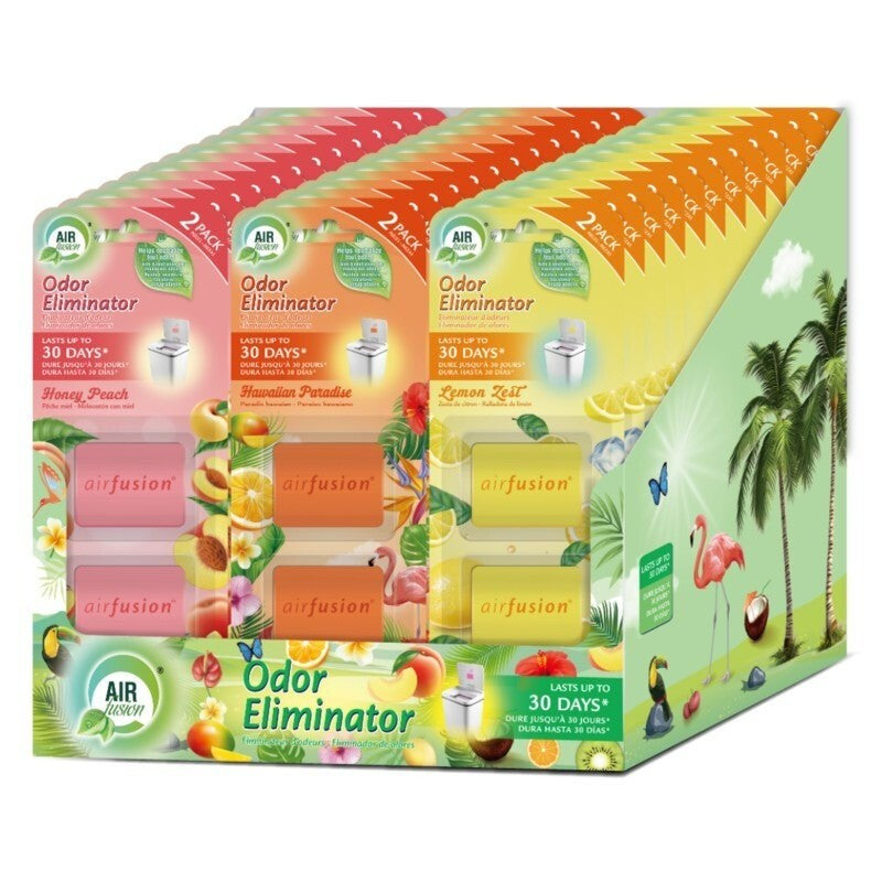 Air Fusion Bin Freshener 2 pack 0.17oz/PDQ (Honey Peace, Hawaiian Paradise, or Lemon Zest)
