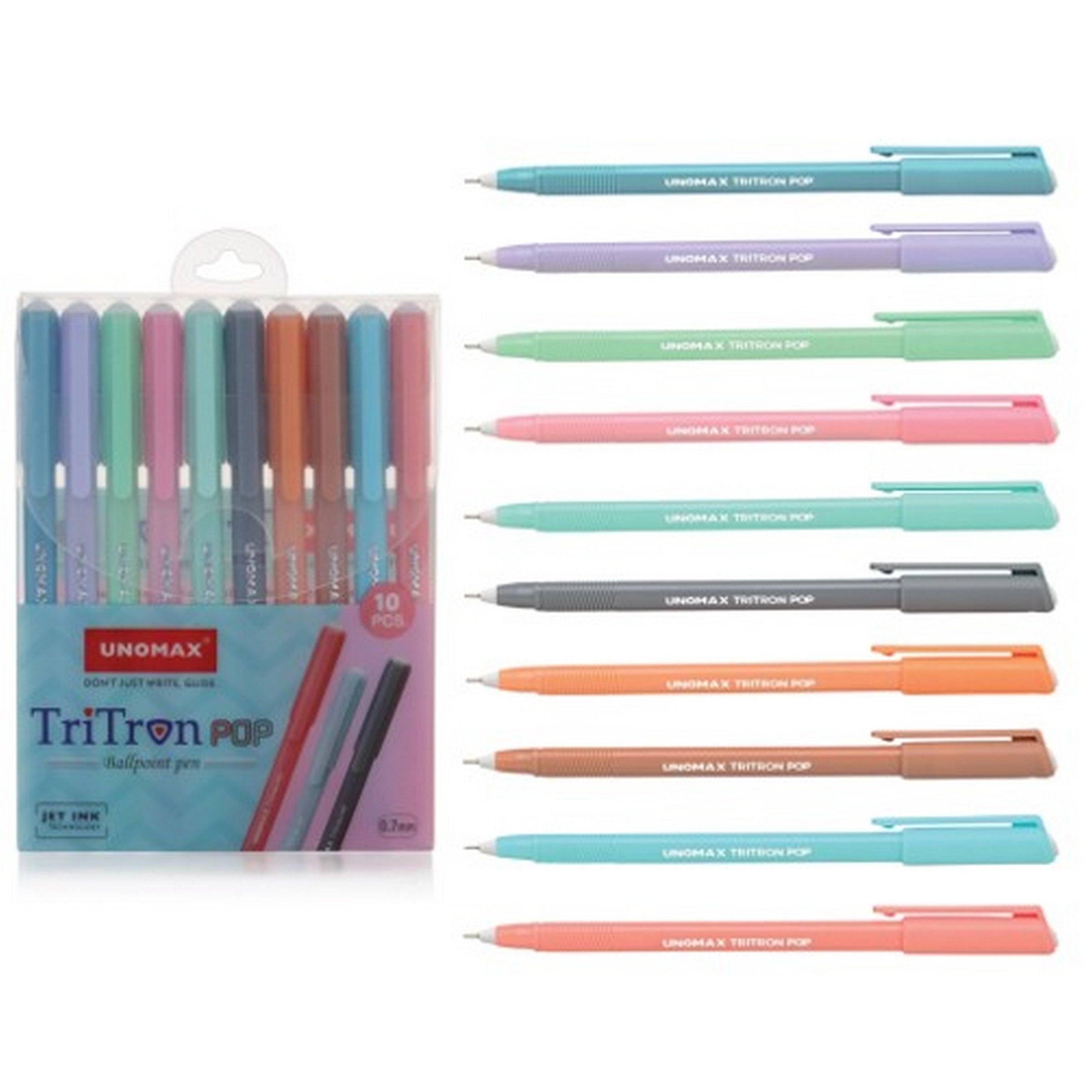 Unomax Triton Pop 10 Hybrid Ball Point Pens 0.7mm - Assorted Color Inks 