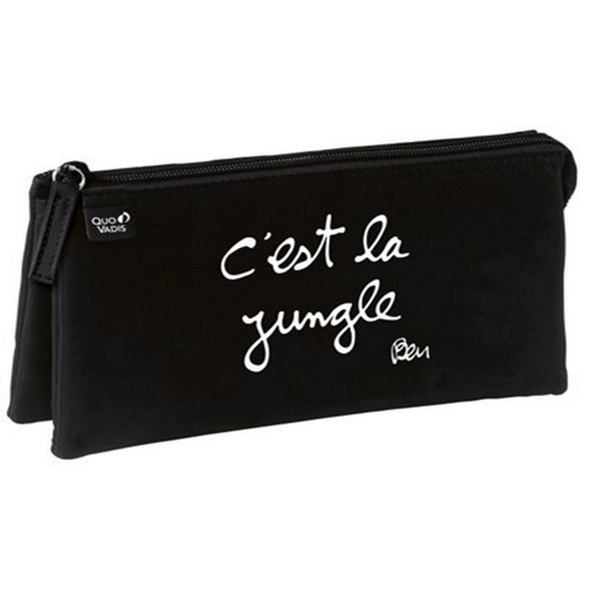 Ben 3 Compartments Pencil Case - Black  8.75x4.25x2in