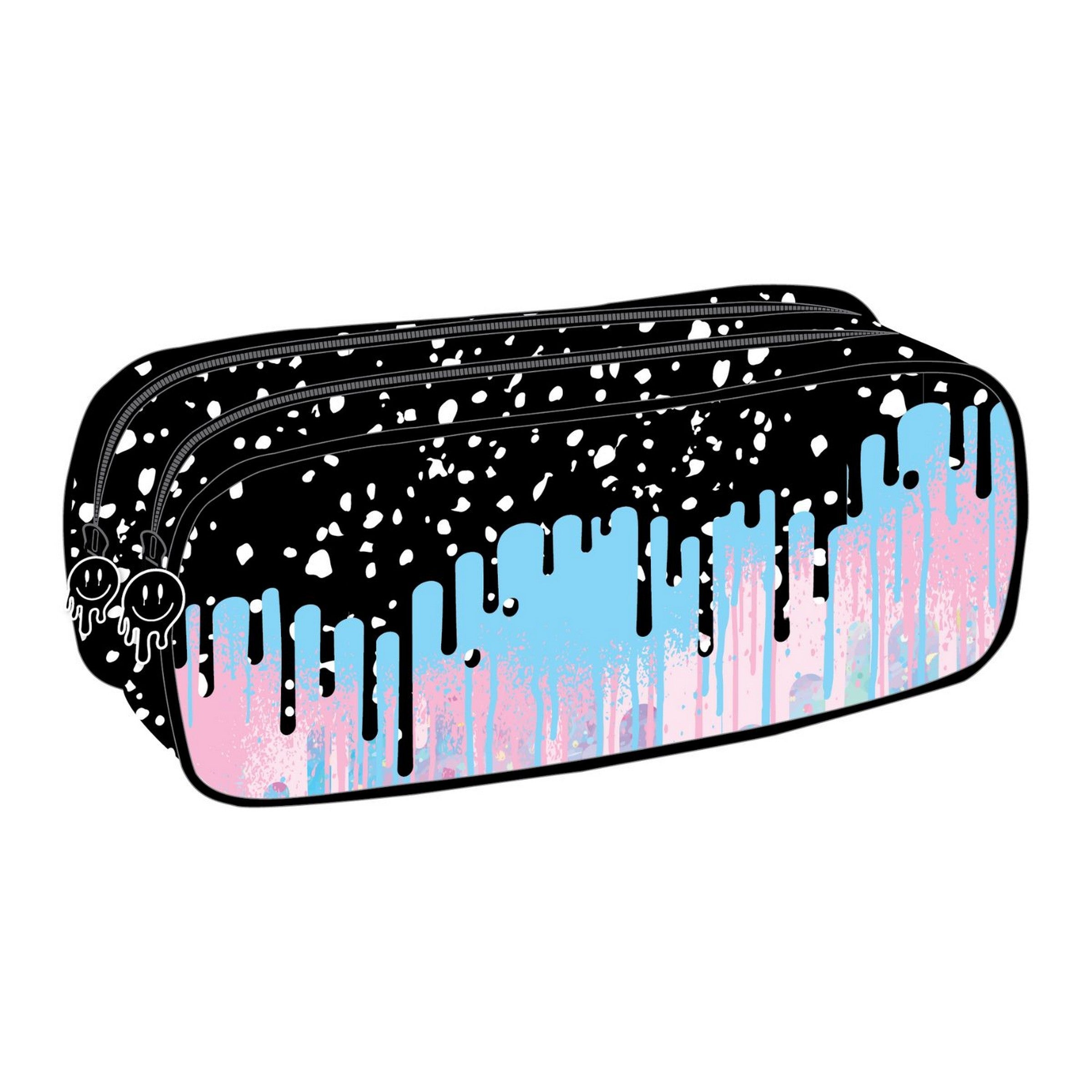 Double-zip Barrel Pencil Case  9x4x3in