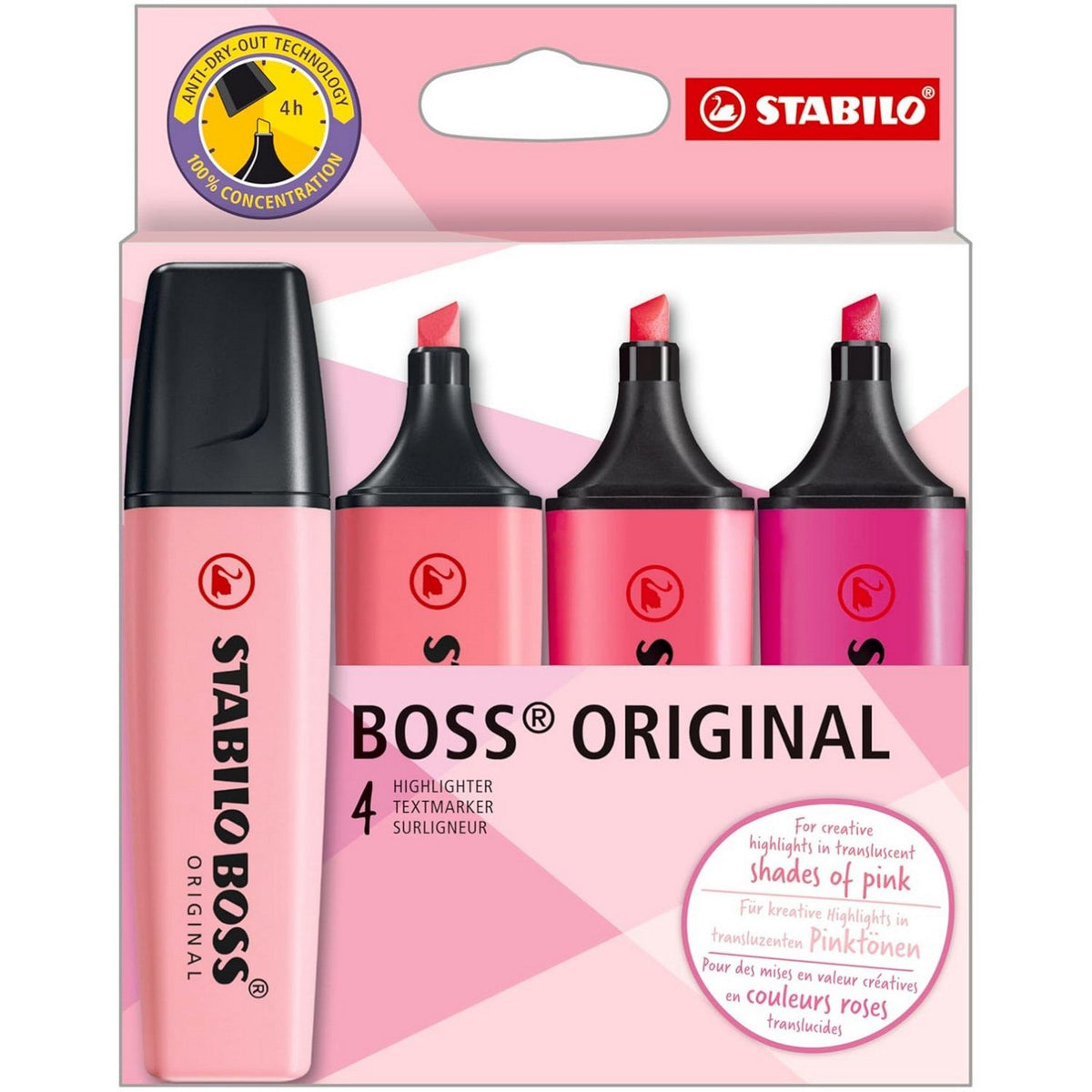 Stabilo Boss Original 4 Highlighters - Pink Edition 4in