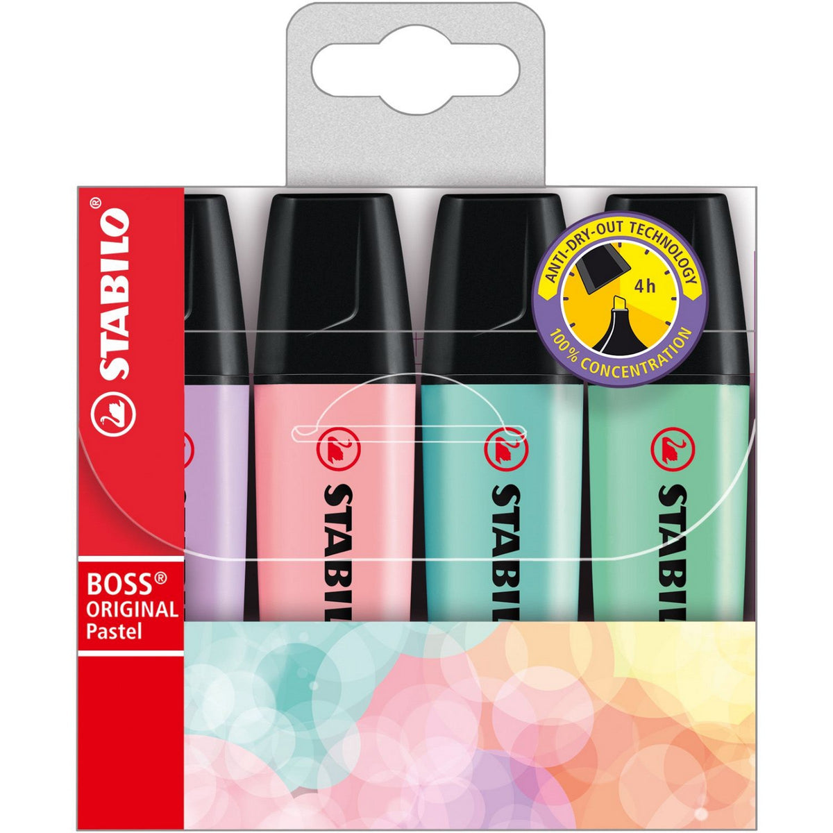 Stabilo Boss Original 4 Pastel Highlighters Set #1 (Turquoise-Mint-Pink-Lilac) 4in