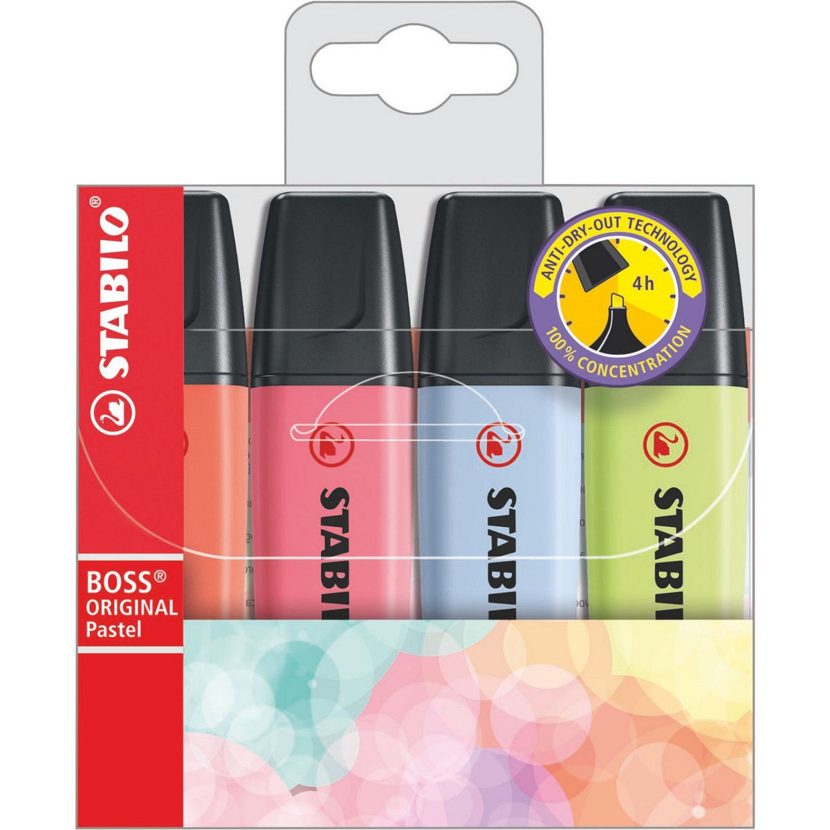 Stabilo Boss Original 4 Pastel Highlighters Set #2 (Clear Blue-Coral Red-Lime-Cherry Blossom) 4in